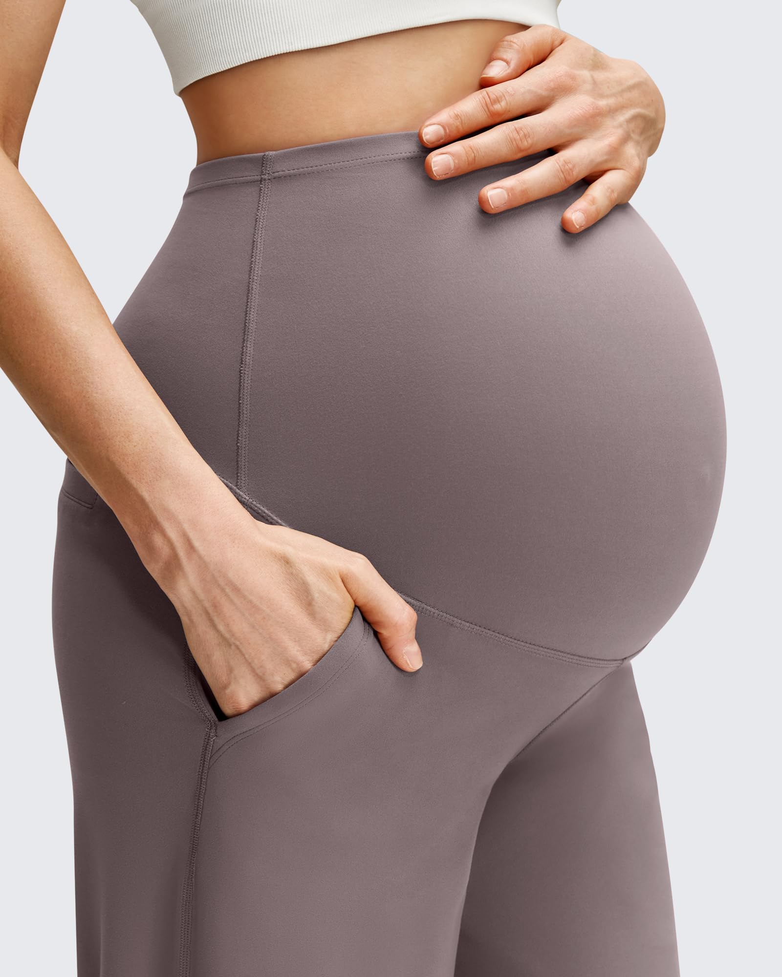 G4Free Pregnancy Pants with Pockets Maternity Clothes,Taupe,XL,Tall