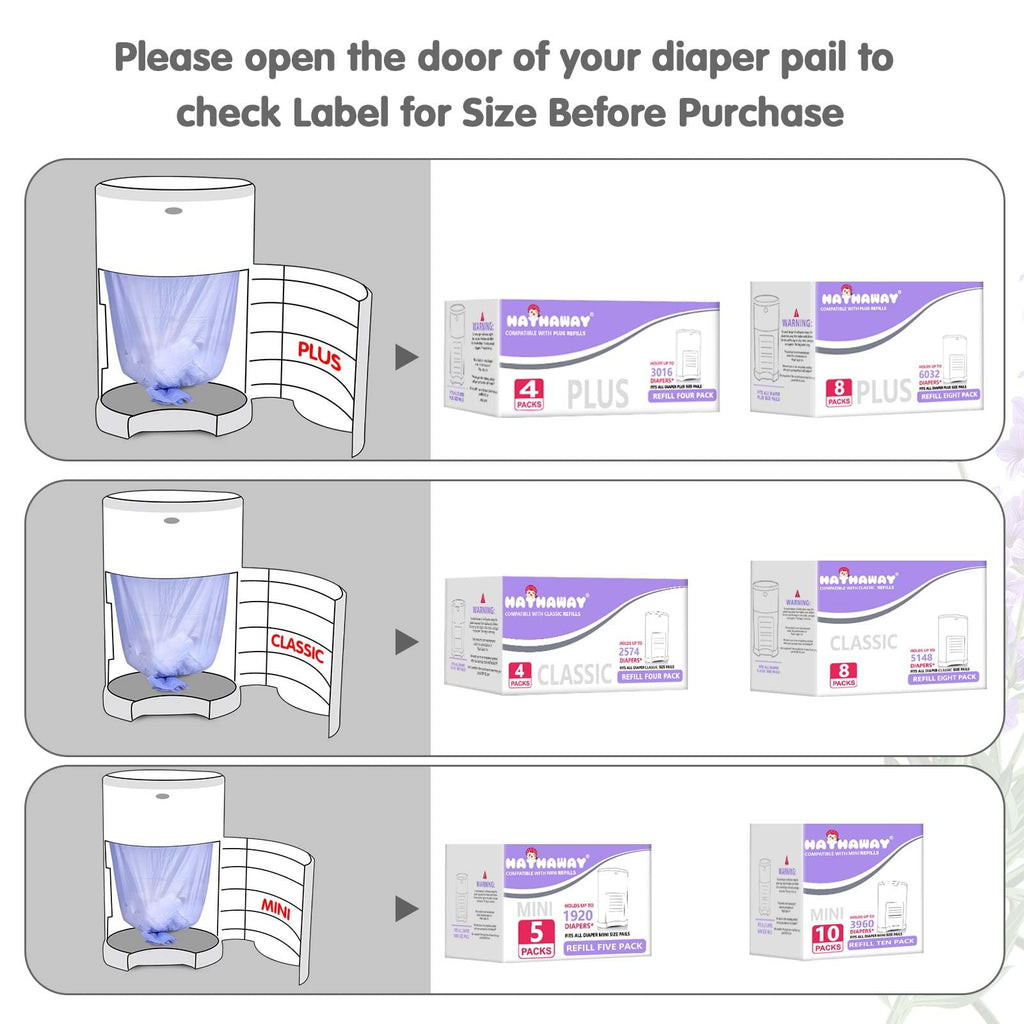 Diaper Pail Refill Bags Compatible With Dekor Plus Diaper Pail, Extra 30% Length, Lavender Scent, 5 Pack