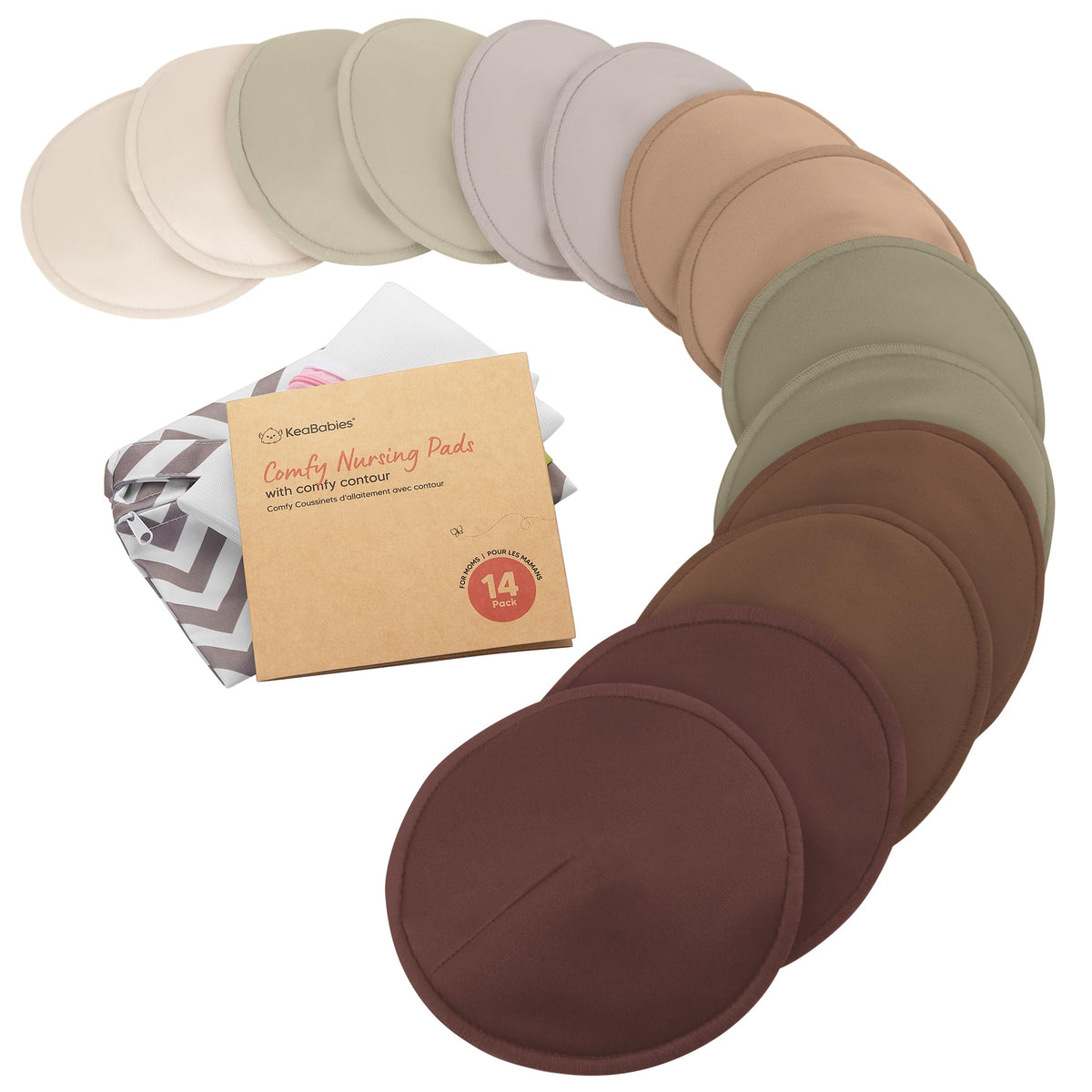 Organic Nursing Pads, 14 Washable Breast Pads,Wash Bag (Bare Beige, L 5")