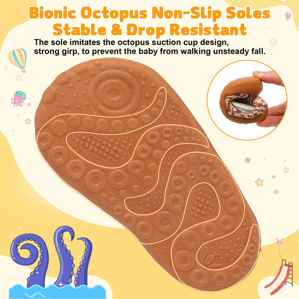 FEETCITY Wide Baby Shoes Boys Girls First Walker Shoes Infant Barefoot Sneakers Flexible Lightweight Dark Brown