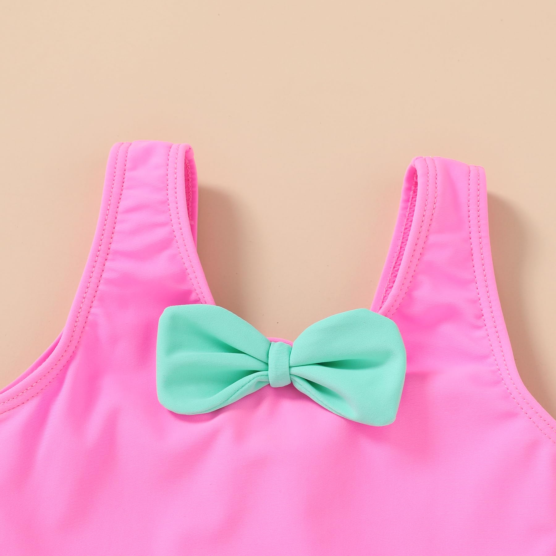 YOUNGER TREE Toddler Swimsuit Girl Cute Stripe One-Piece Ruffle Swimwear Baby Girl Bathing Suits with Bow(18-24 Months,Pink and Green Bow)