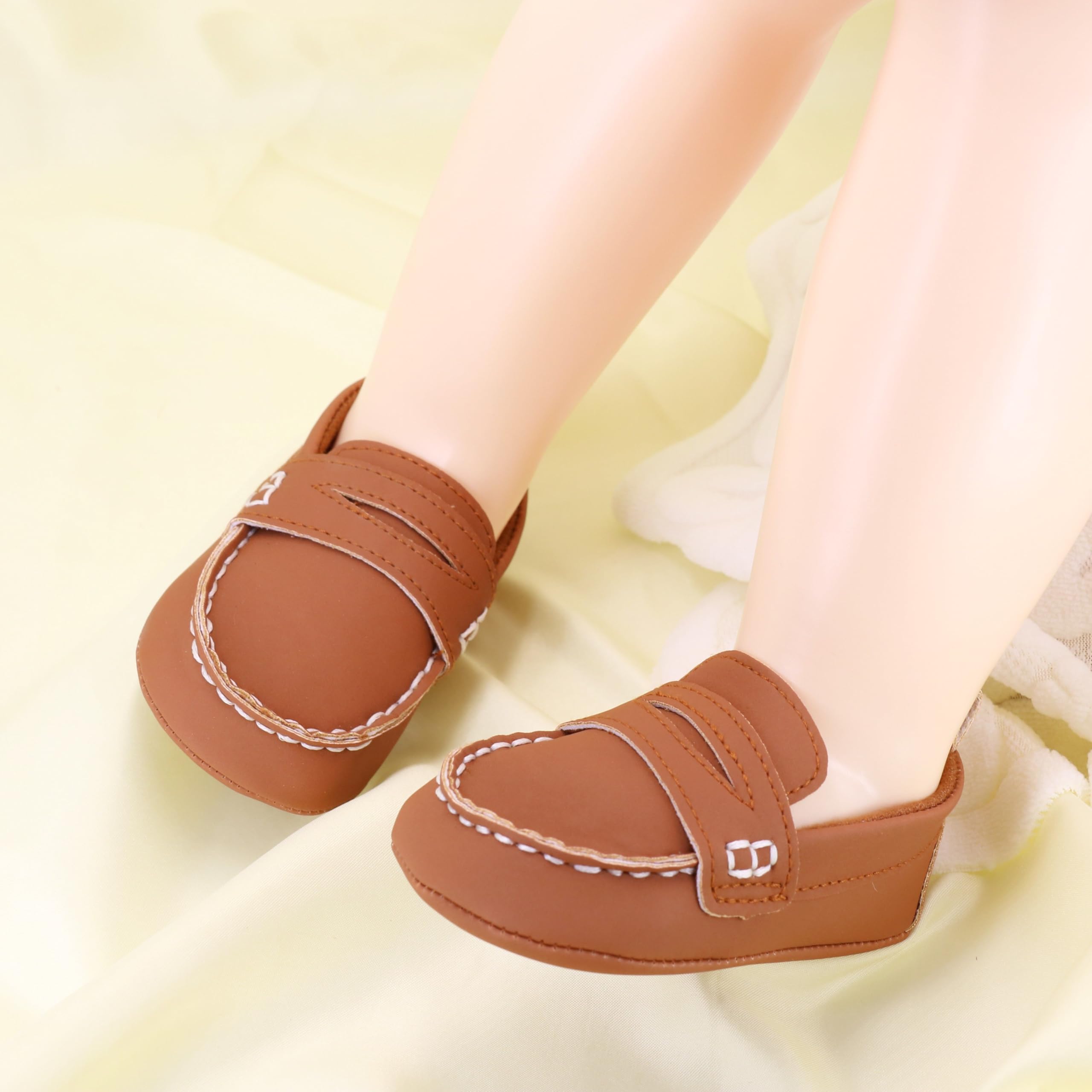 LONSOEN Baby Boys Girls Penny Loafers Infant Toddler Moccasins Soft Soles Dress Shoes with Box, BAY233 Brown 6-12months CN12