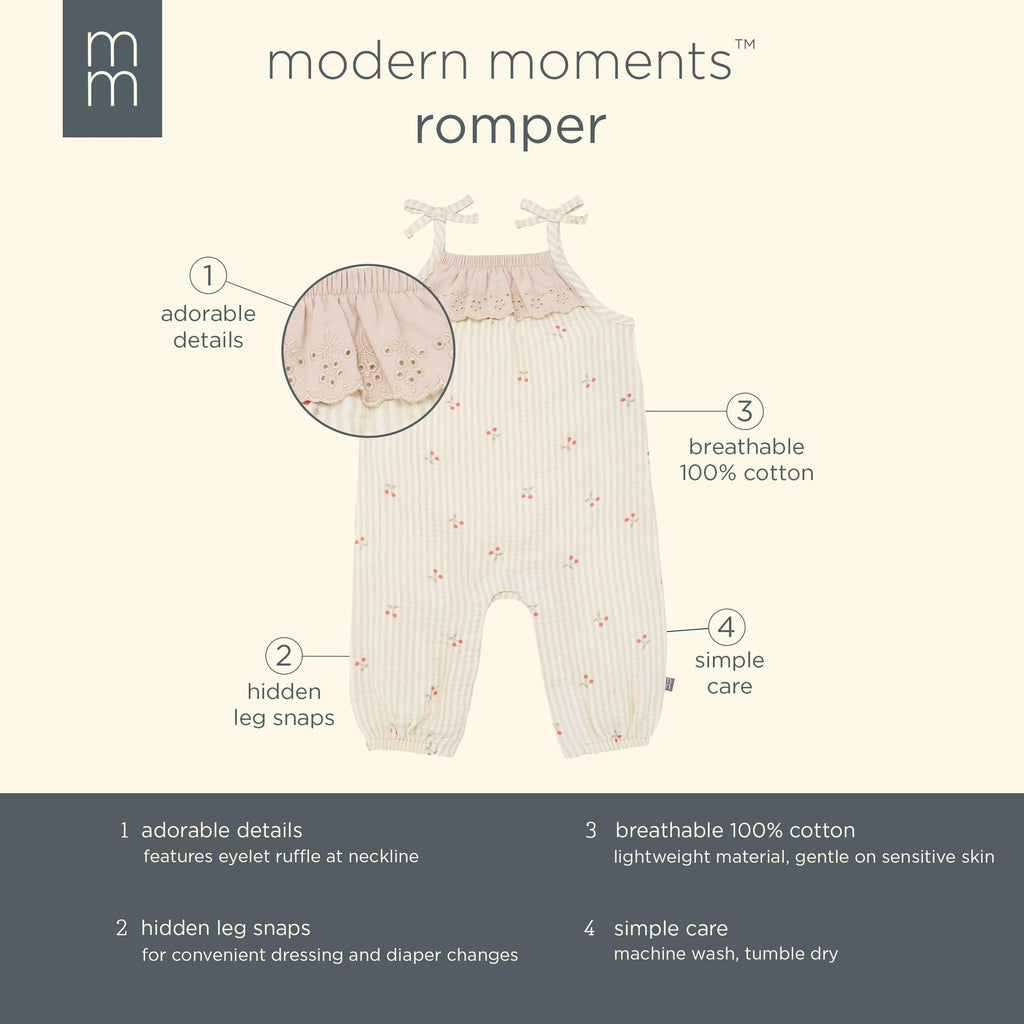 Modern Moments by Gerber Baby Girls' Sleeveless Ruffle Romper, Beige Cherry Stripe, 12 Months