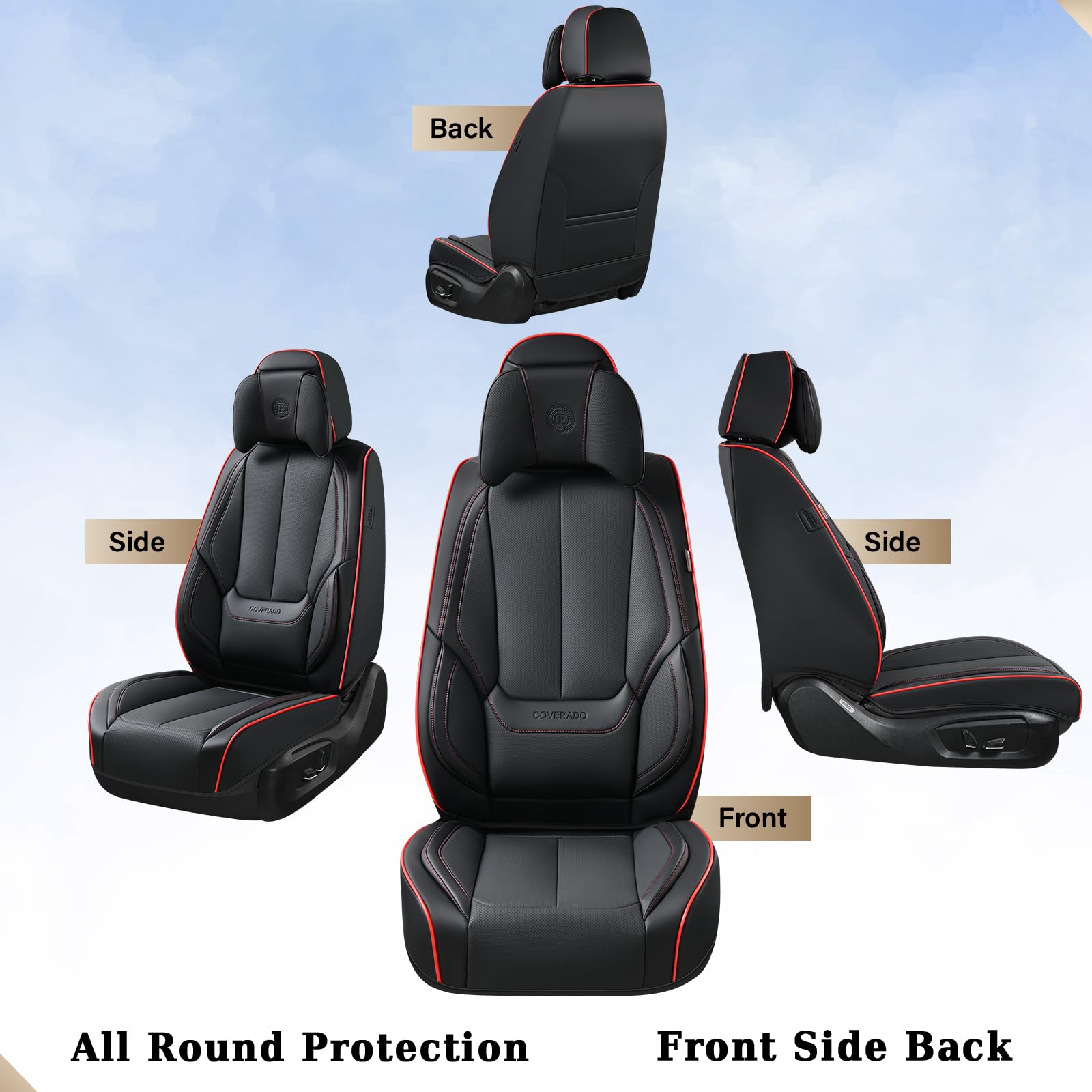 Coverado Car Seat Covers, Seat Covers for Cars, Waterproof Leather Auto Seat Protectors, Leather Car Seat Cushion, Car Interiors Accessories Universal Fit for Most Cars