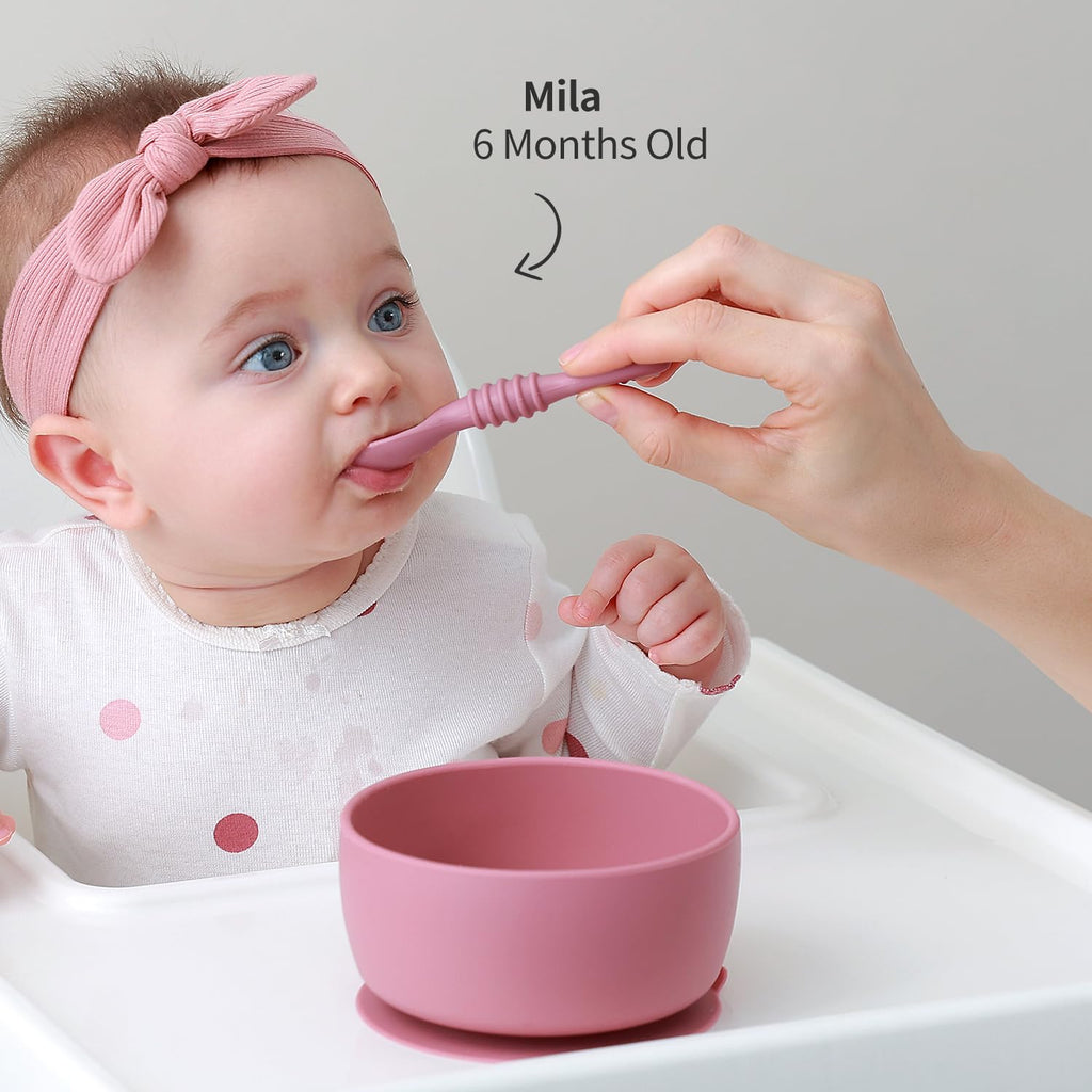 SAMiGO Silicone Baby Suction Bowl with Lid and Self Feeding Spoon Set