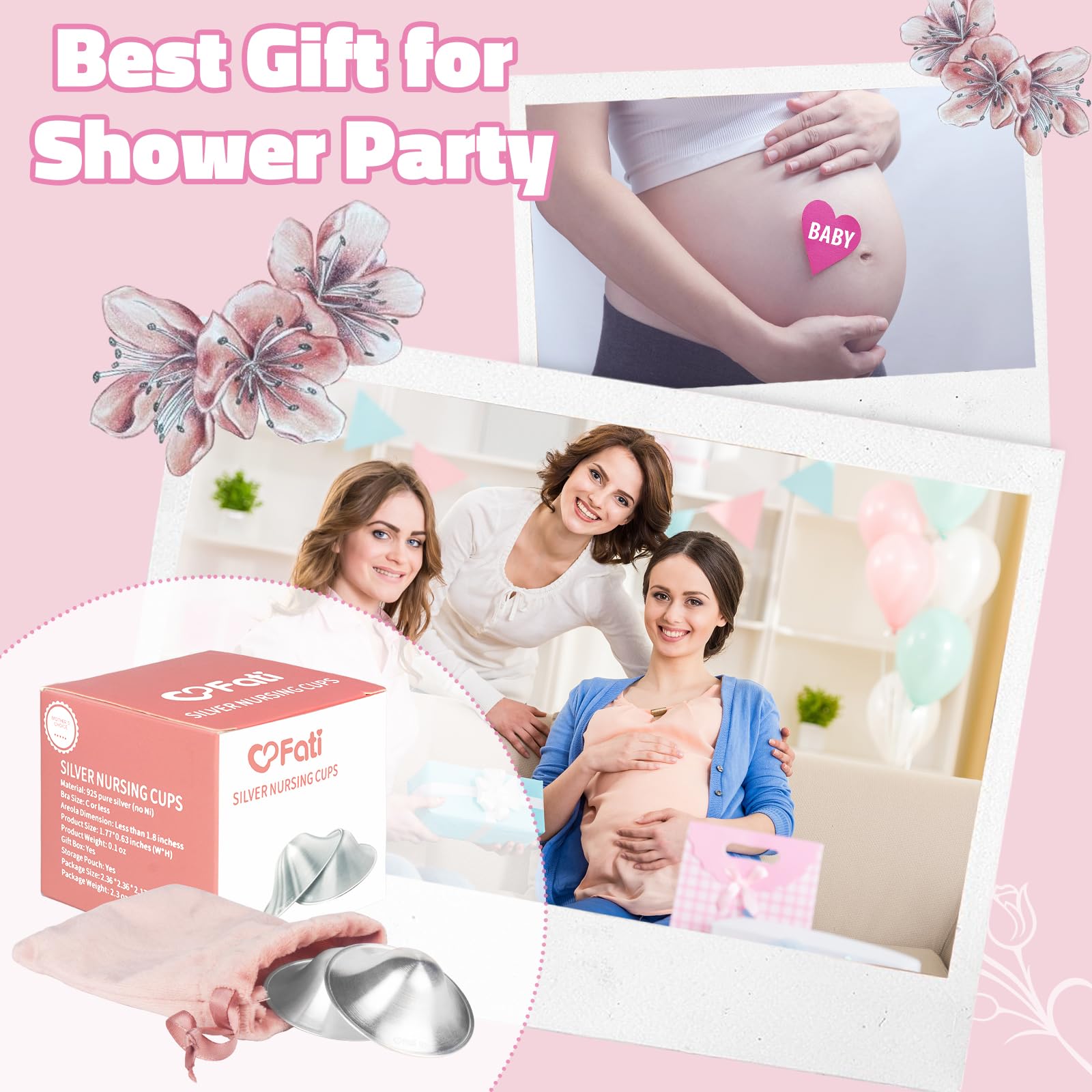 The Original Silver Nursing Cups, Nipple Covers for Breastfeeding Essentials, Nipple Shields for Nursing Newborn, 925 Silver Nipple Guards for Sore Nipple Relief, Newborn Essentials Must Haves-Regular