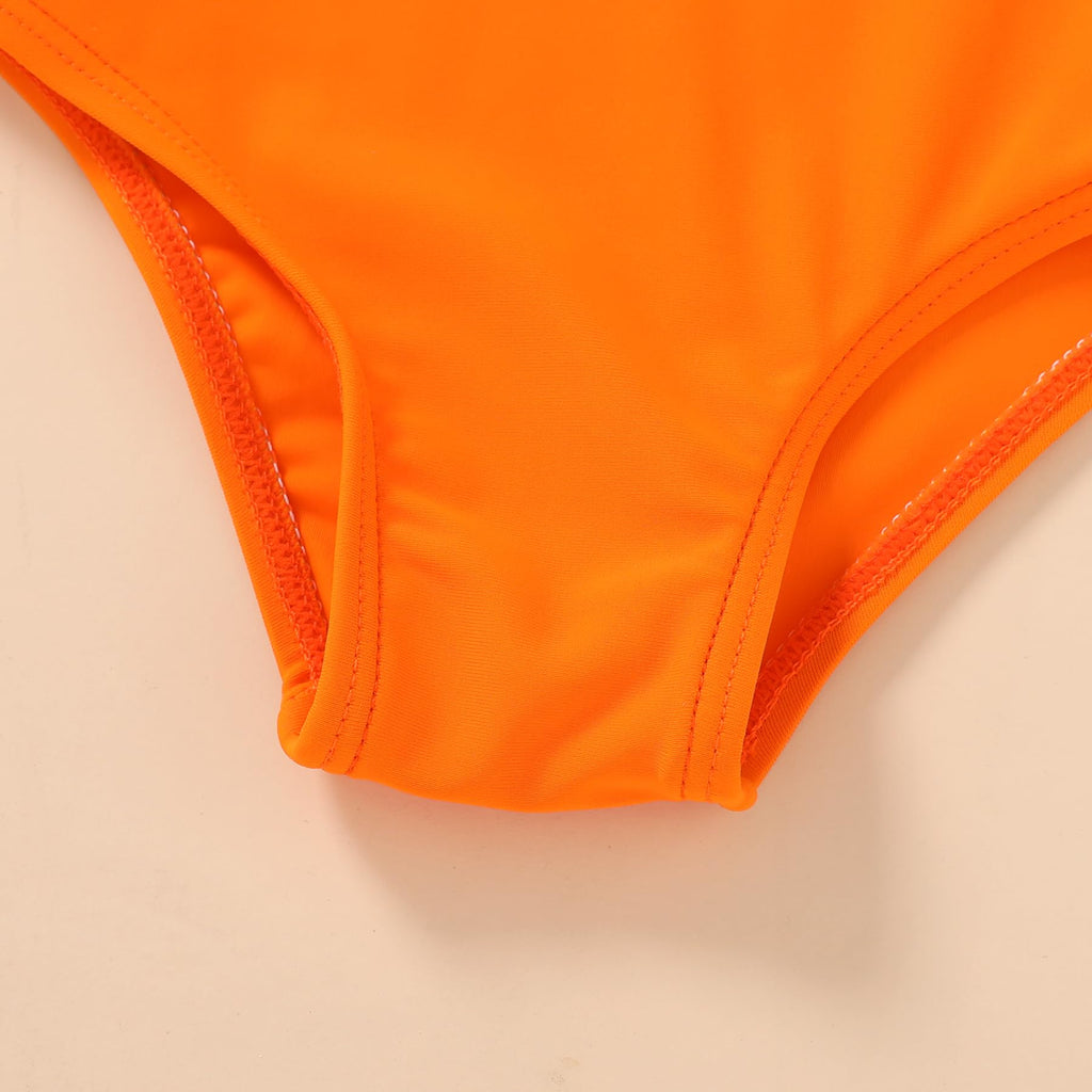 Happy Town Toddler Swimsuit Girl One Piece Bathing Suit Color Block Swimwear Baby Summer Beach Wear(6-7 Years,Yellow Blue Orange)