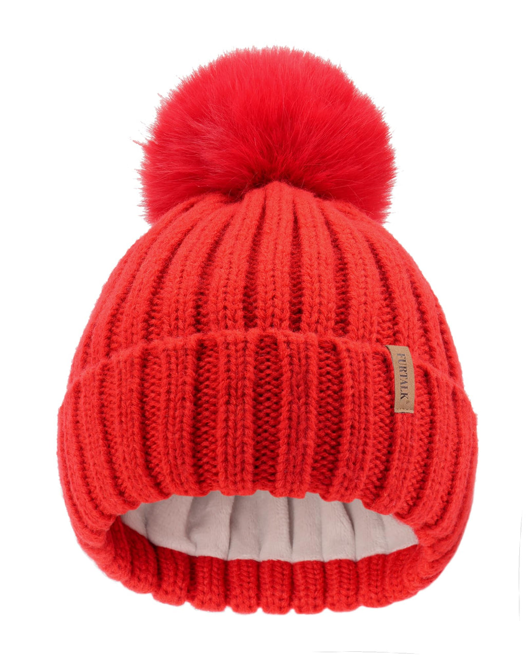 FURTALK Kids Winter Hat Toddler Knitted Beanie Faux Fur Pom Red