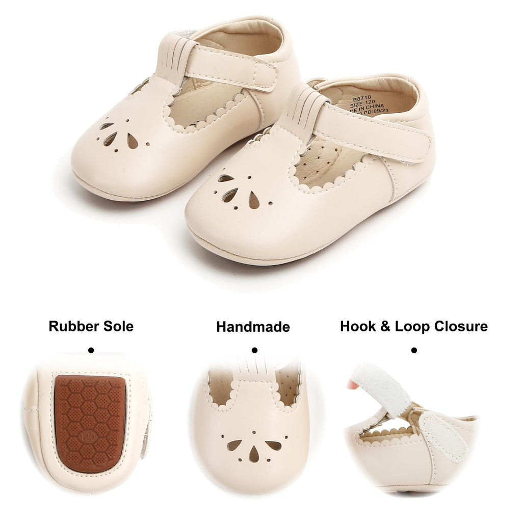 Felix & Flora Soft Sole Beige Baby Dress Shoes - Infant Baby Walking Shoes Moccasins Rubber Sole Crib (Beige,6-9Months Infant)