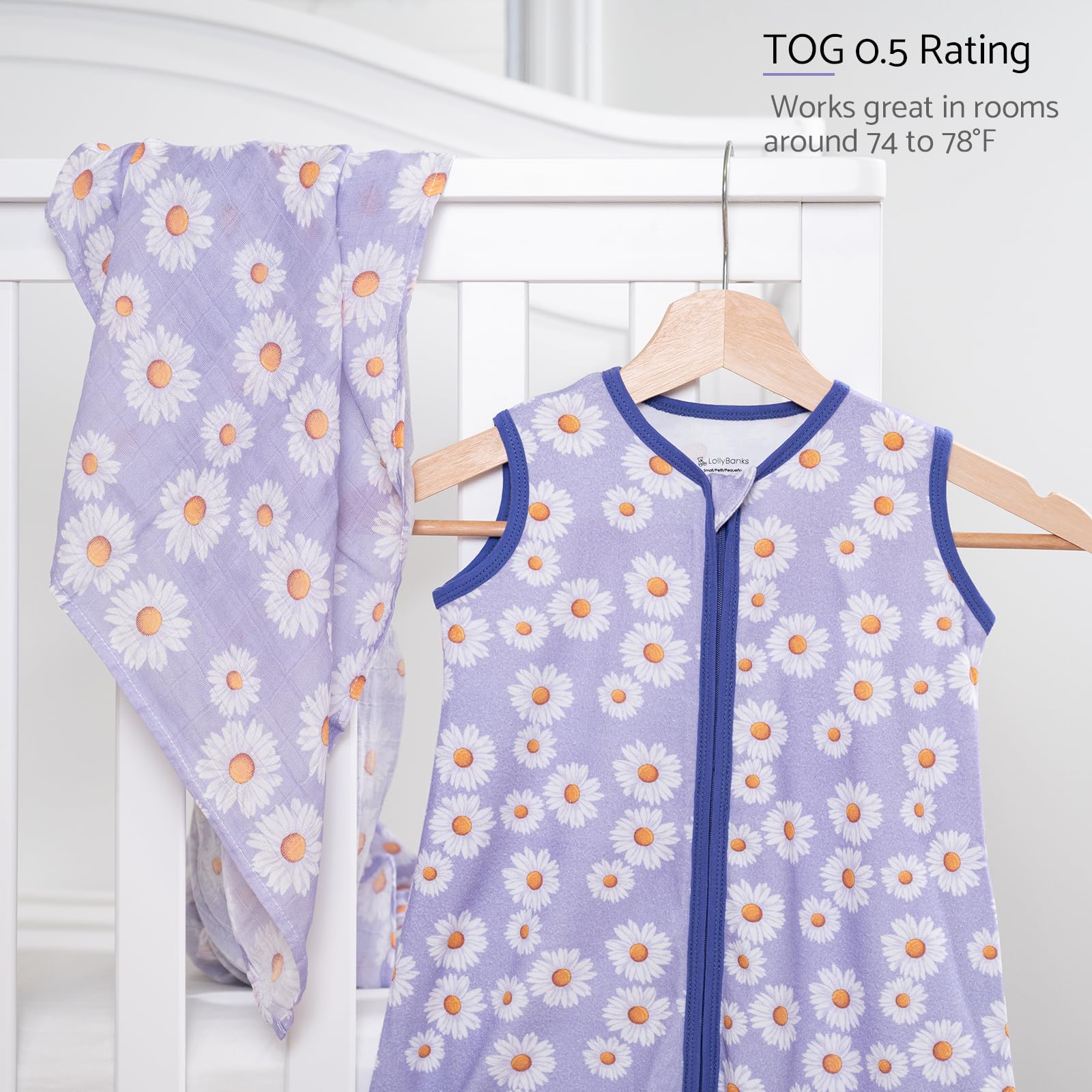 LollyBanks Baby Sleep Sack 6-12 Months for Girls, 100% Cotton Newborn Swaddle Sack with 2-Way Zipper, Soft and Airy Toddler Sleeping Bag, Newborn Essentials (Daisy Print)