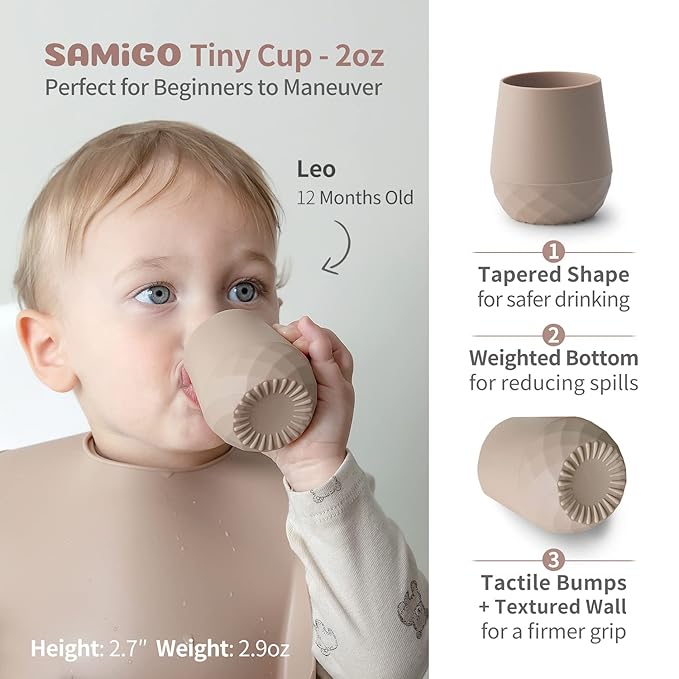 SAMiGO Silicone Baby Feeding Set, Baby Led Weaning Supplies, Suction Bowl Plate Bib Cup Self Feeding Spoons, Solid Food Eating Essentials, First Stage Utensils, 6+ Months