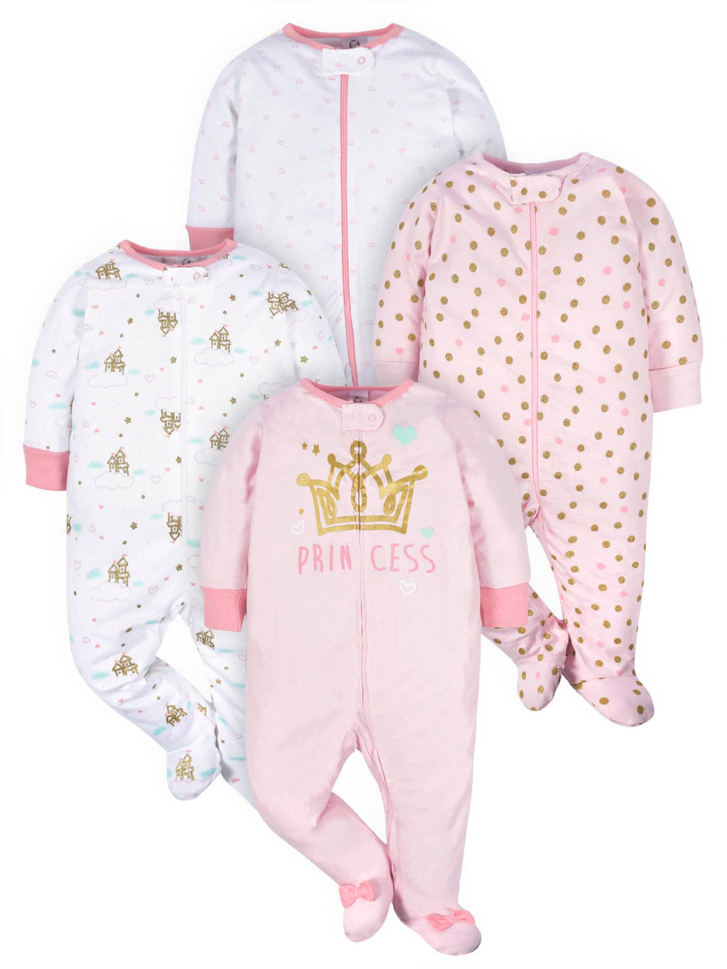 Gerber Baby Girls 4 Pack Sleep 'N Play Footie Castle 3-6 Months