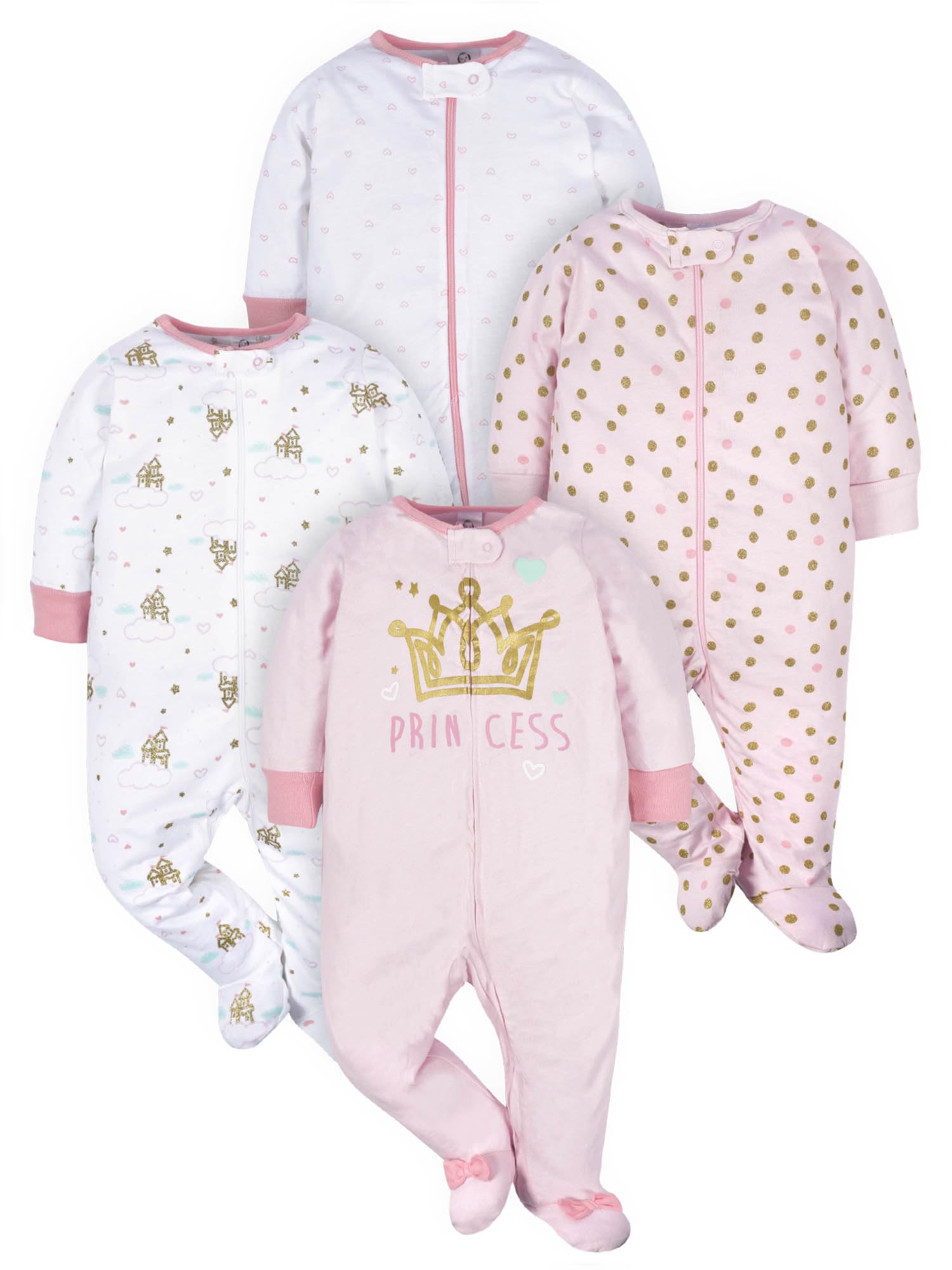 Gerber Baby Girls 4 Pack Sleep 'N Play Footie Castle 3-6 Months