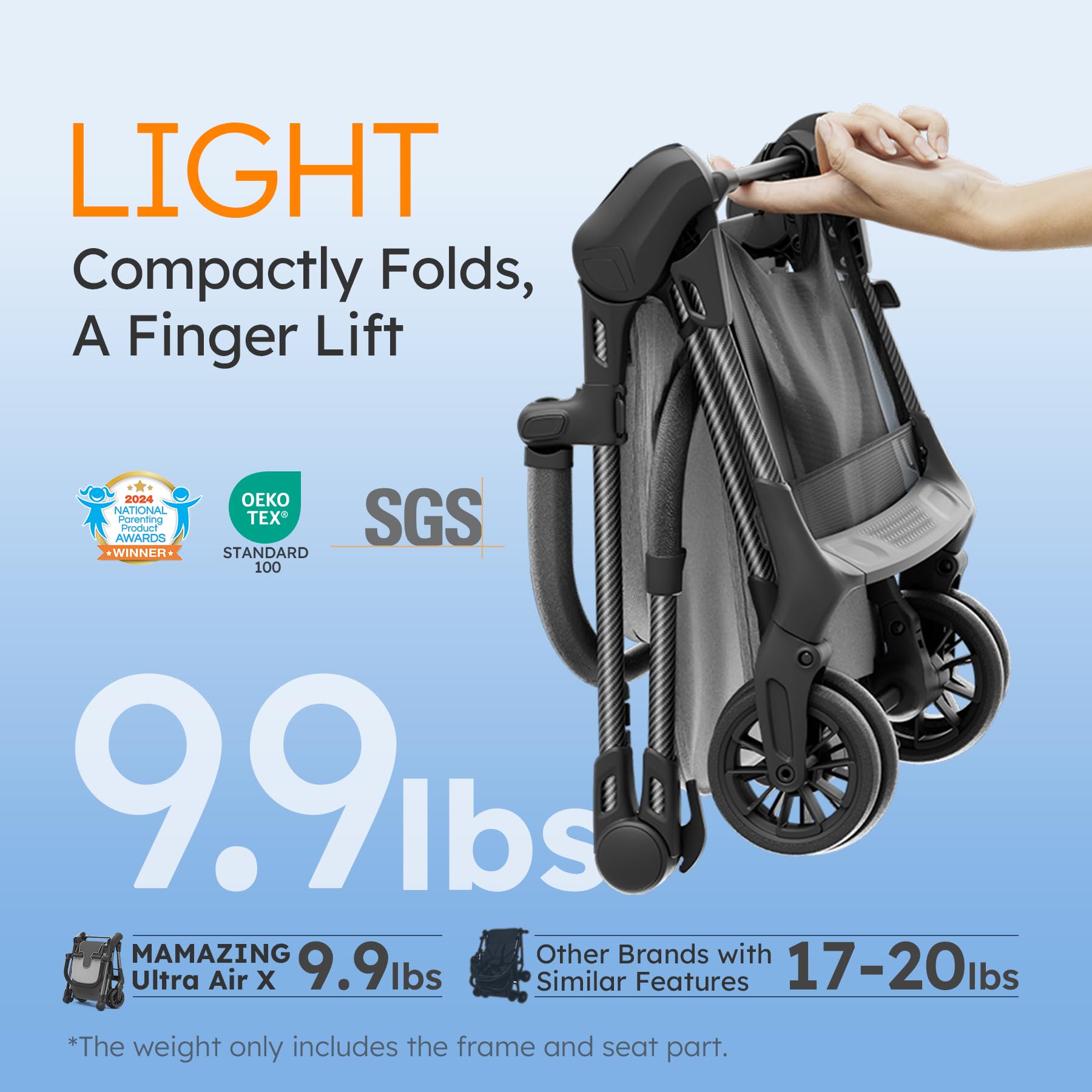 Mamazing Ultra Air X Baby Travel Stroller, Ultra-Lightweight Under 10 lbs