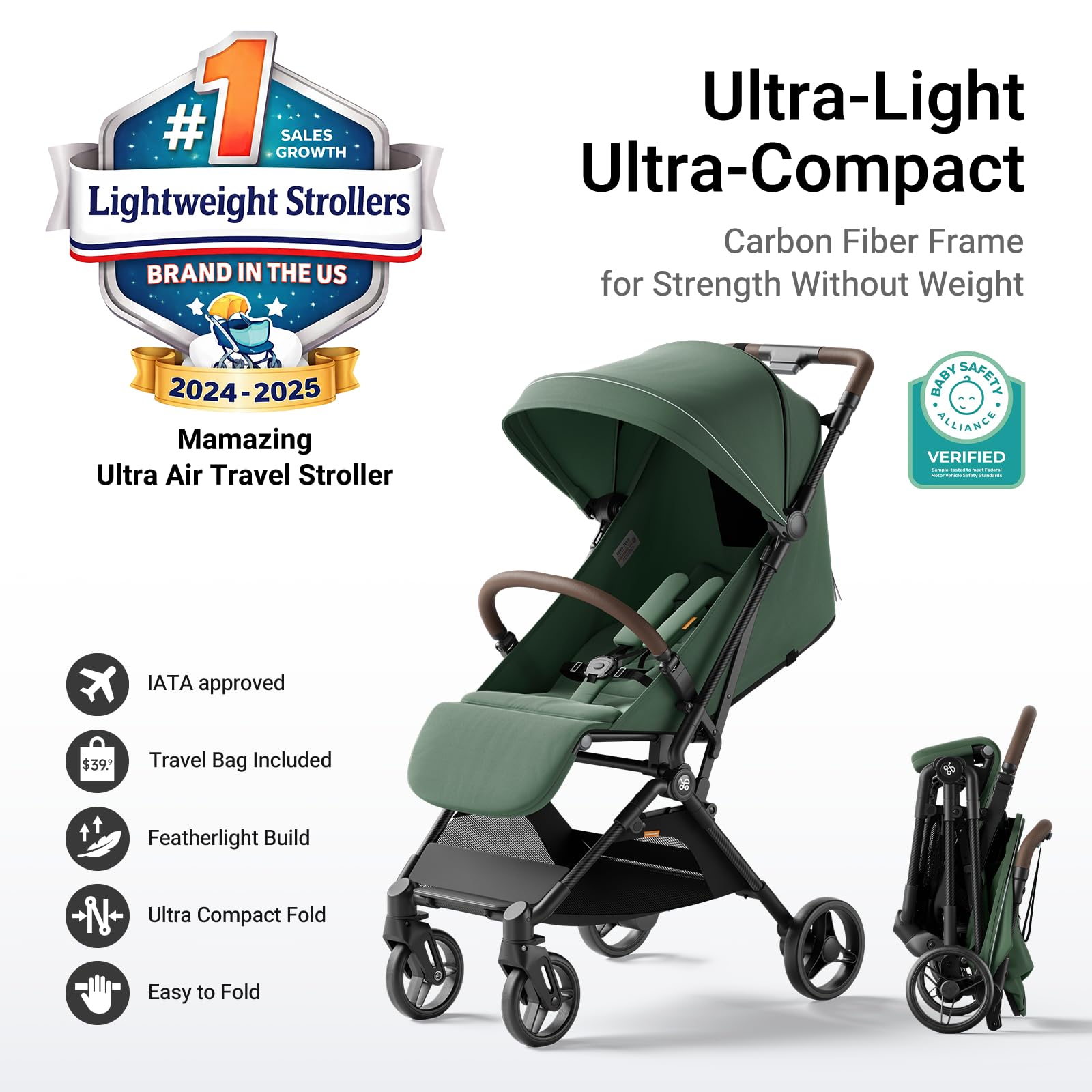 Mamazing Ultra Air Lightweight Baby Travel Stroller with Carbon Fiber Frame