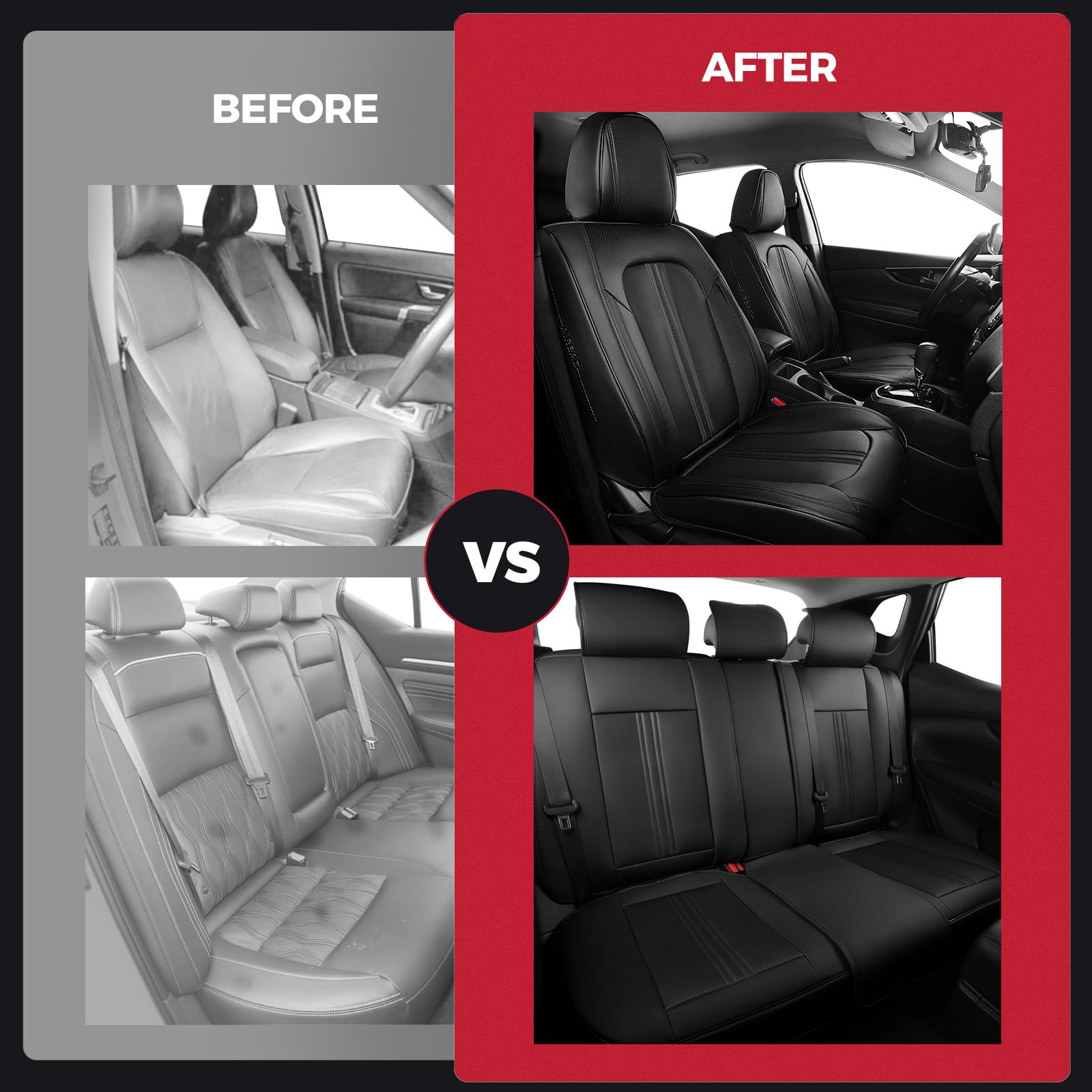 FREESOO Leather Seat Covers Full Set for Cars Trucks SUV, Black