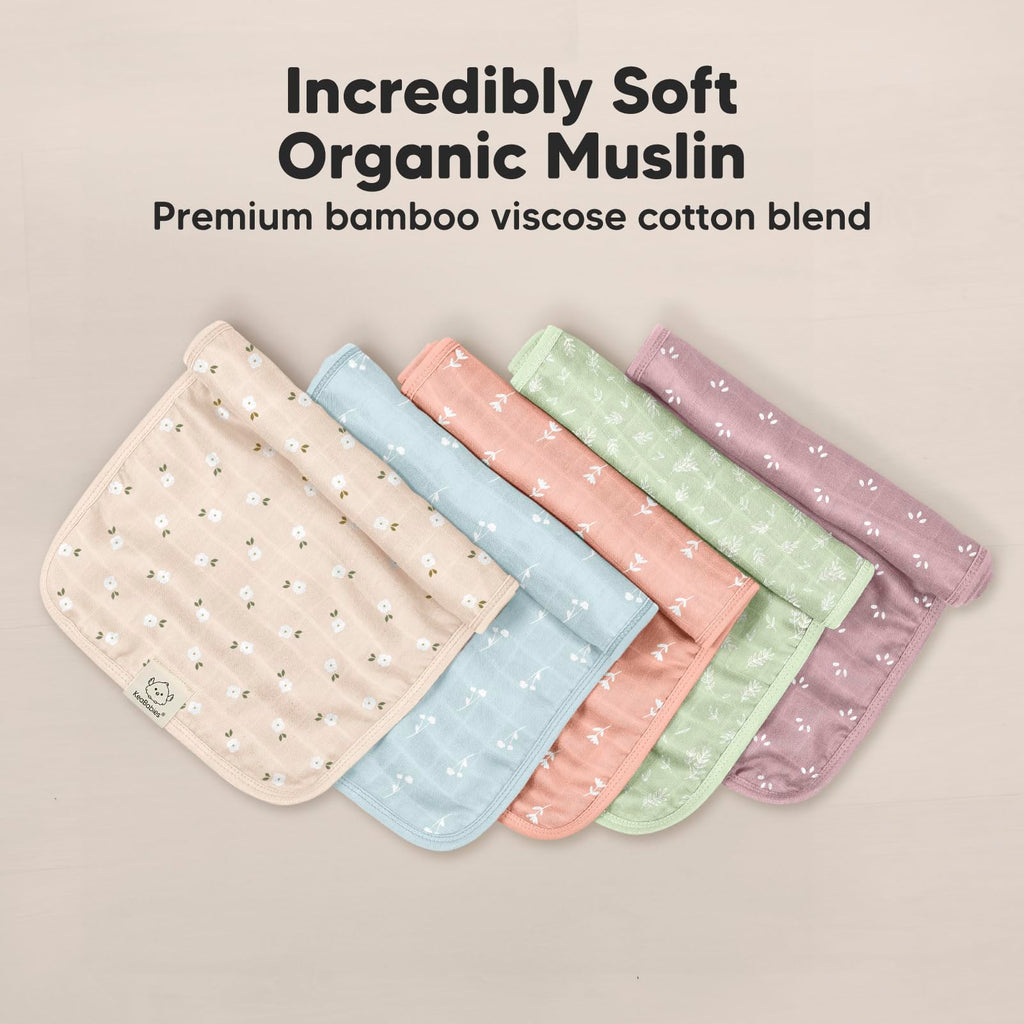 KeaBabies Cotton Muslin Burp Cloths Baby Boy, Girl, 5-Pack 20x10 (Bloom)