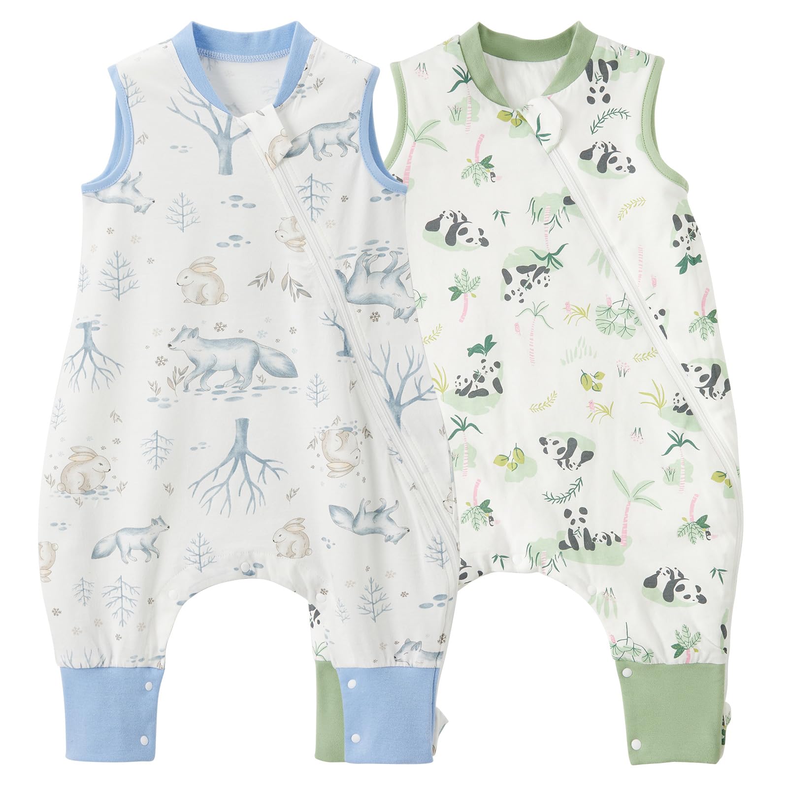 Duomiaomiao 2 Pack 0.5 TOG Toddler Sleep Bag 6-12 Months 100% Cotton Lightweight Baby Sleep Sack with Feet, Breathable Comfy Toddler Wearable Blanket