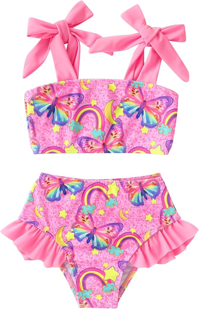 YOUNGER TREE Toddler Girls Two Pieces Swimsuit Color Block Stripe Swimwear Summer Beach Bathing Suit 18M-5T