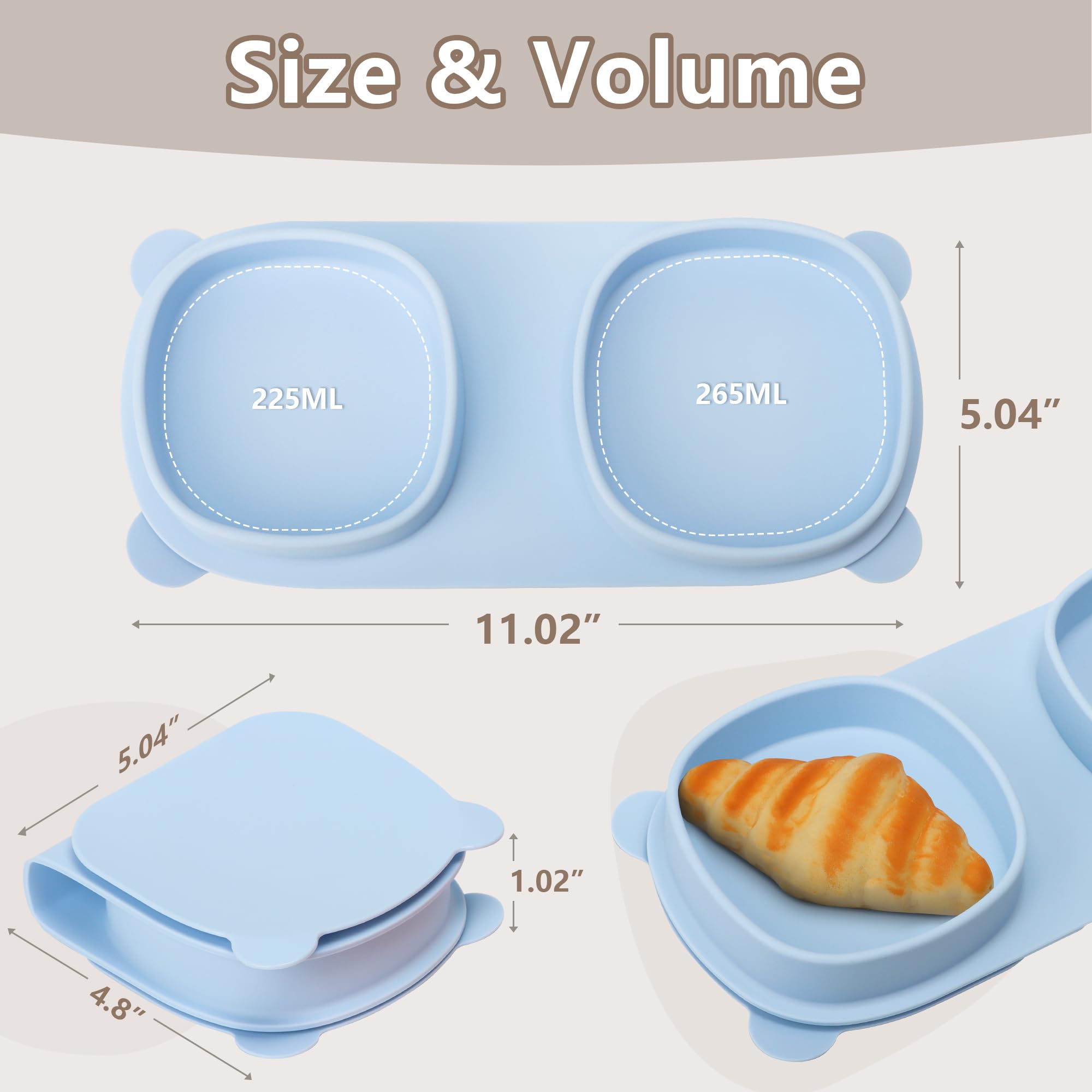 yahaa Foldable Baby Plates with Suction with Forks and Spoons, Baby Blue