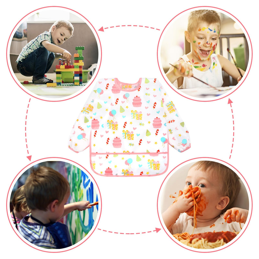 Accmor 5 Pack Long Sleeve Bibs, Baby Smock Waterproof Sleeved Bib Smock for Baby Toddler 6-24 Months