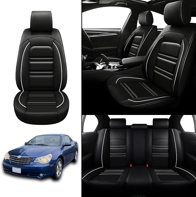 Seat Covers for Chrysler Car Sebring 2000-2010 | 5-Seats Leather Seat Covers, Easy to Install Automotive Seat Covers Full Set (Full Set, Black&White Line)