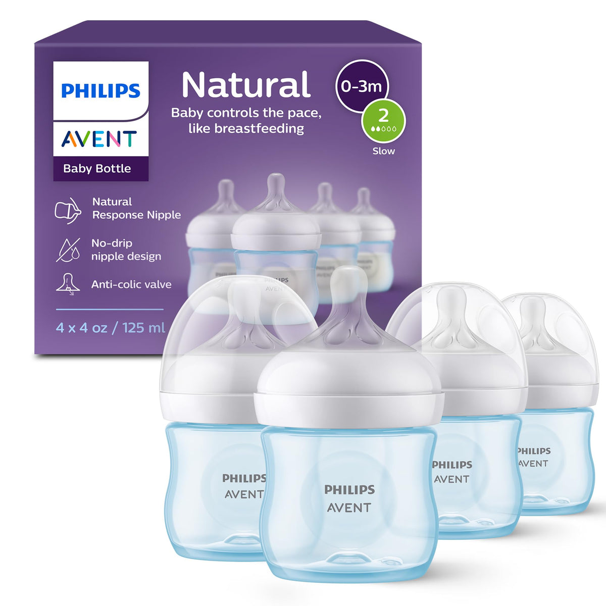 Philips Avent Natural Baby Bottles, Fast Flow, 11 oz, BPA-Free, 4-Pack