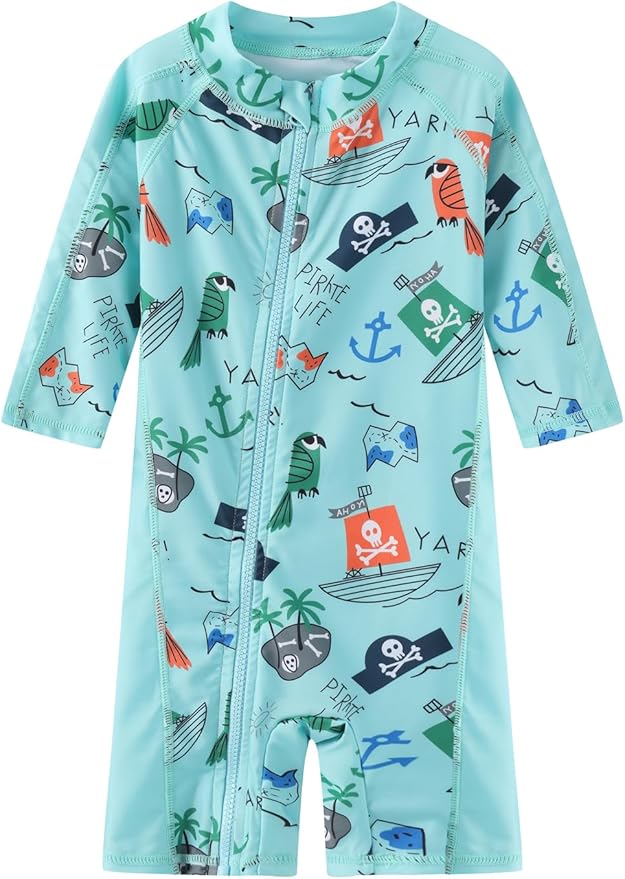 Toddler Baby Boys Swimsuit Rashguard One Piece Zipper Bathing Suit with Sun Hat Infant Swimwear Sunsuit UPF 50+