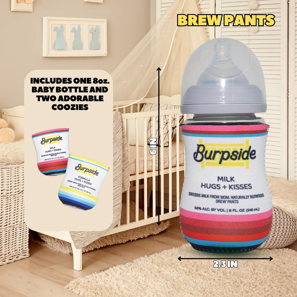 Brew Pants Soft Drink Themed Coozies for Baby Bottles - Funny Gift for New Parents & Baby Showers - (2 Premium Designed Neoprene Coozies + BPA/Lead/Phthalate Free Bottle Included)