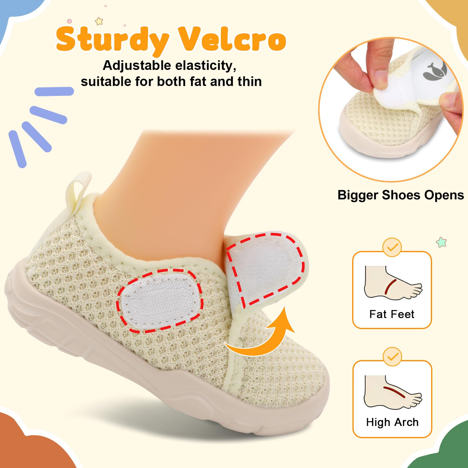 FEETCITY Lightweight Baby Sneakers Boys Girls Baby First Walking Shoes Breathable Toddler Slip On Sneakers Beige