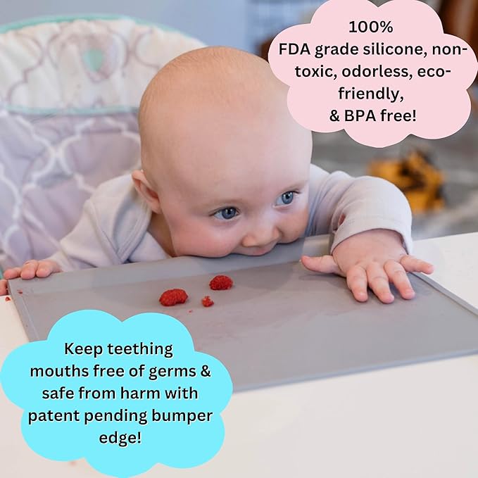 The Table Tyke Silicone Placemat with Table Edge Bumper for Baby Toddler Suction Cup Safety Mat (Sky Blue)