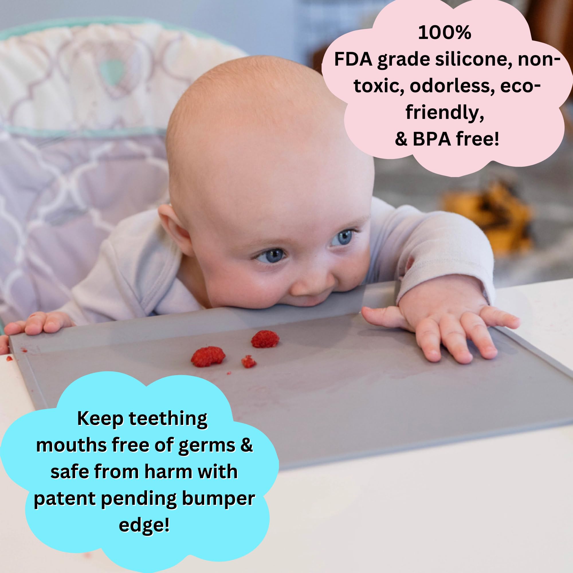 The Table Tyke Silicone Suction Placemat | Teething Edge Bumper/Spill Stopper | Dishwasher Safe, Travel Ready, Fits Highchairs | Suction Cup Activity Mat for Babies & Toddlers | BPA Free (Ballet Pink)