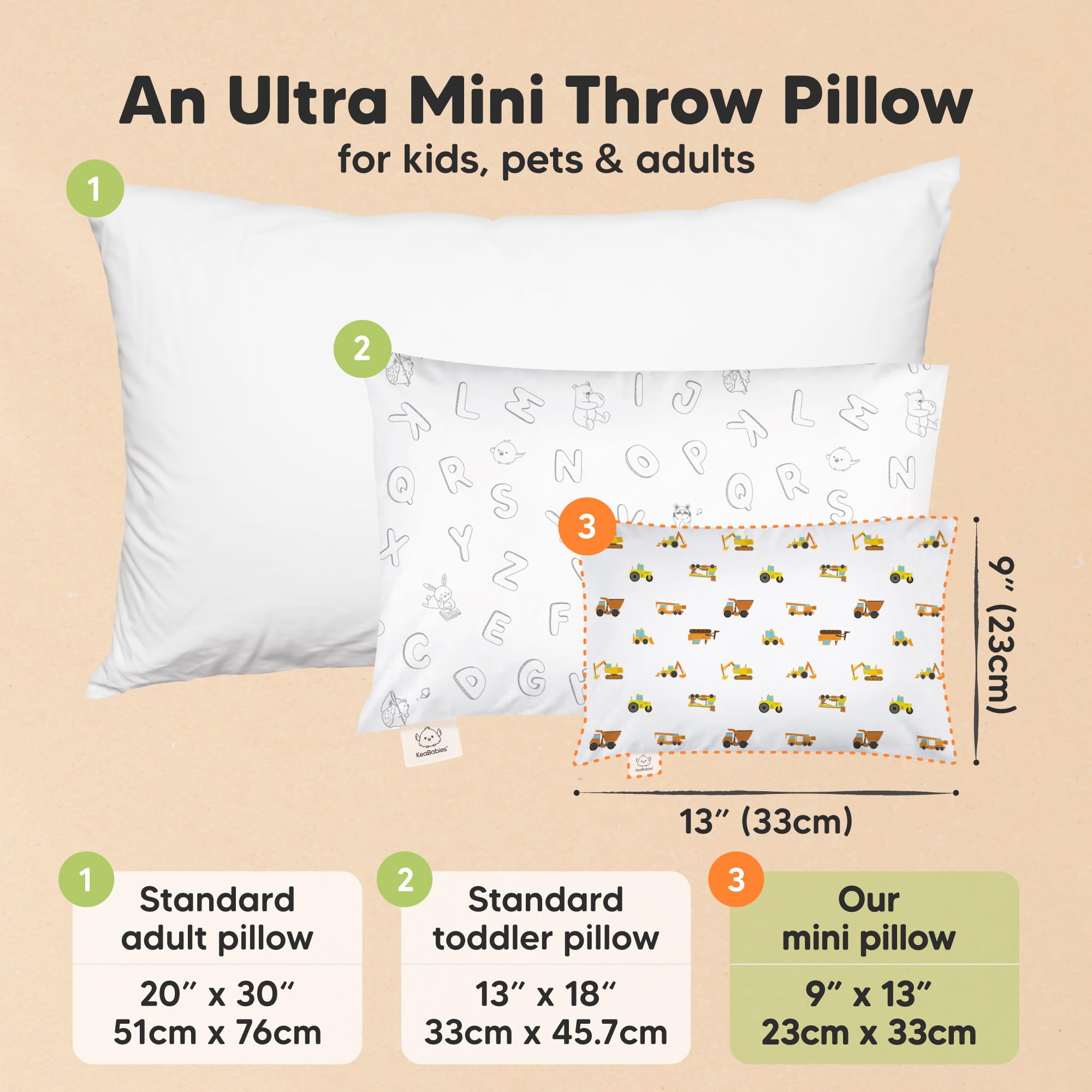 Mini Toddler Pillow with Pillowcase, 9x13 My Dreamy Pillow (Construction)