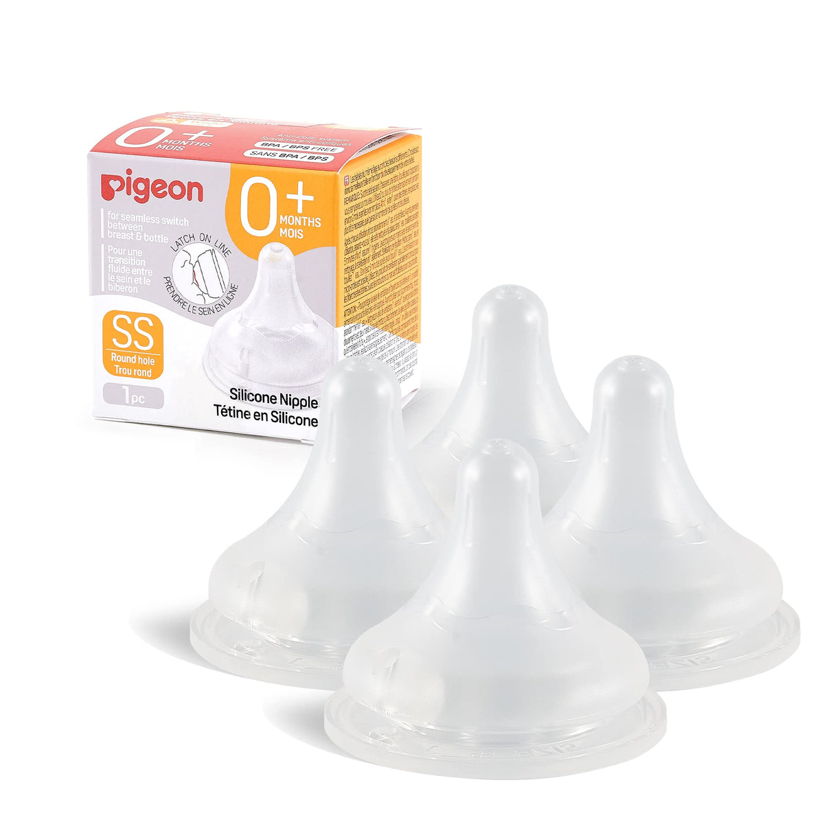 Pigeon Silicone Nipple (LL) with Latch-On Line, 9+ Months, 4 Count