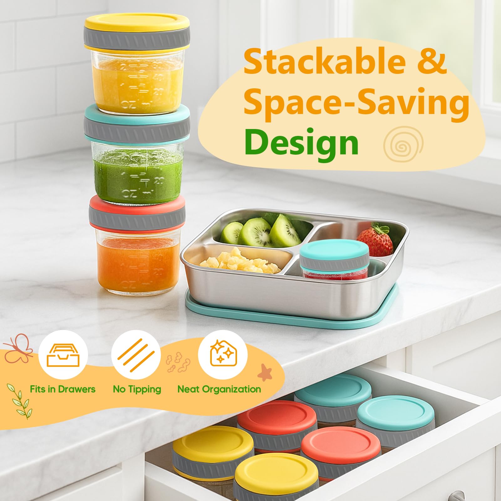 Tronco Glass Food Storage Jars with Lids (4 oz, 12 Pack) – Baby Food, Breast Milk, Snacks, Puree, Reusable Small Containers for Meal Prep, Spice Storage, Freezer, Microwave, Dishwasher Safe