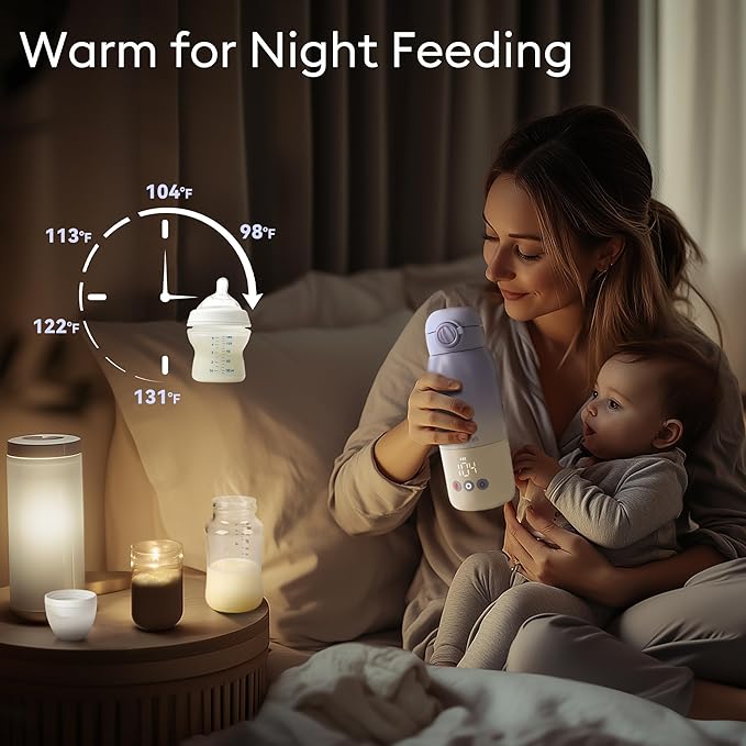 Portable Bottle Warmer for Travel, Dual Heating Modes Baby Milk Warmer On The Go for Breastmilk, Water and Formula, Precise Temperature Control with 5 Levels, Long-Lasting Battery (Purple)