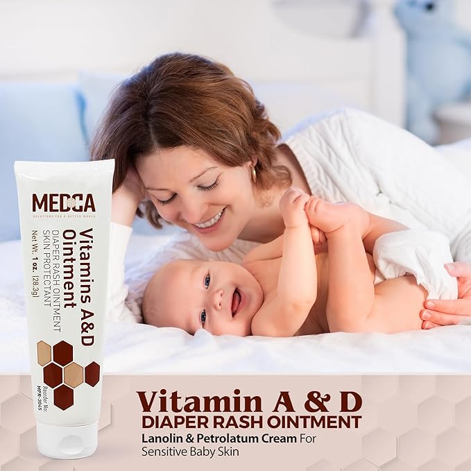 MEDca Vitamin A & D Diaper Rash Ointment- Protectant Cream For Sensitive Baby Skin - Lanolin & Petrolatum Formula, Dry-Cracked Hands/Feet/Face Skin, 1oz Tube, Bulk Case of 72