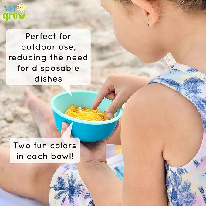 Silicone Easy Scoop & Hold Bowl Set – Adaptive Baby & Toddler Feeding Bowls with Clip-On Rim and Handle – Helps Build Independence & Coordination – 2 Pack – Dishwasher Safe (Ocean)