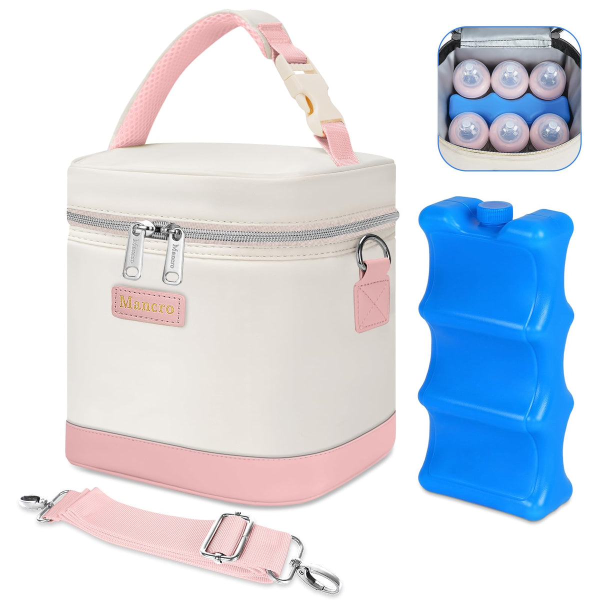 Mancro Breastmilk Cooler Bag with Ice Pack Fits 6 Baby Bottles Up to 9 Oz