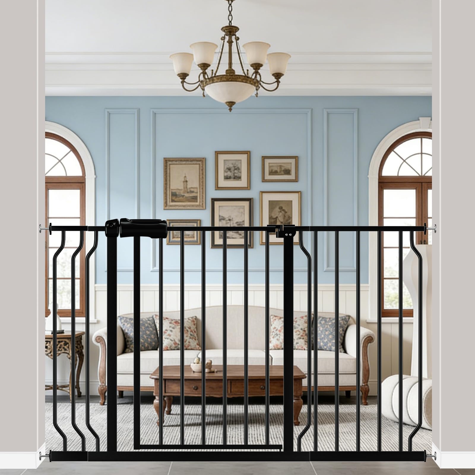 WAOWAO 43.3-52.75" Extra Wide Baby Gate Pressure Mounted 30" Tall Black