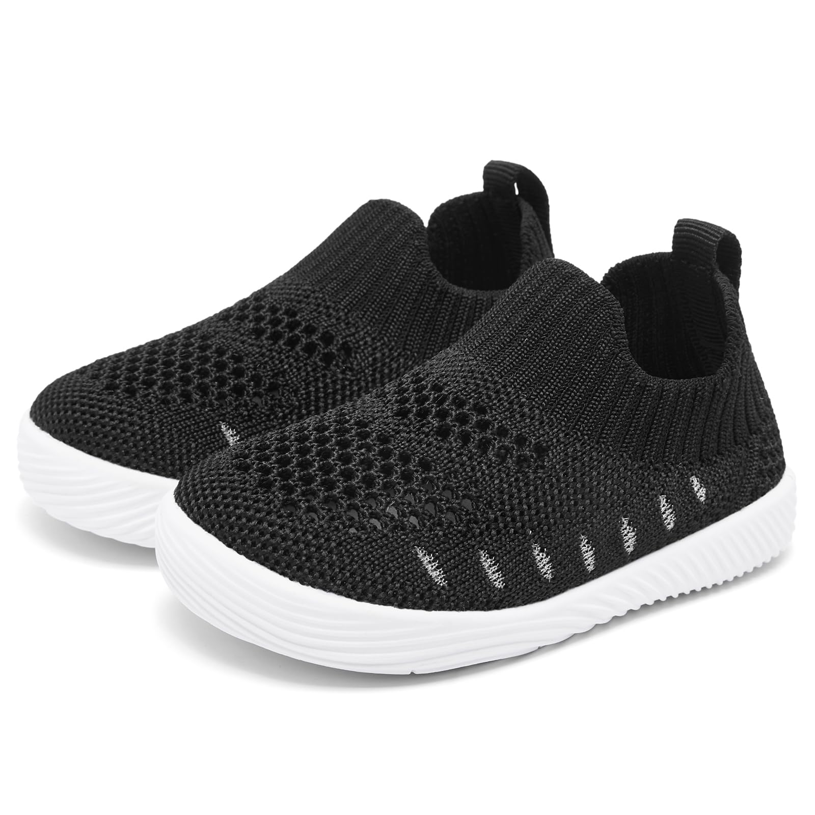 MORENDL Toddler Shoes Baby Walking Sock Shoes Non-Slip Breathable Boys & Girls Sneakers Infant Tennis Shoe Mesh Black 9-12 Months