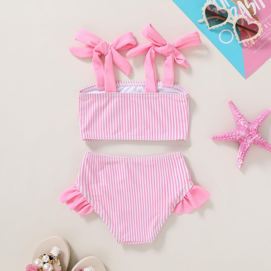 YOUNGER TREE Toddler Girls Two Pieces Swimsuit Color Block Stripe Swimwear Summer Beach Bathing Suit 18M-5T（Pink 7-8T）