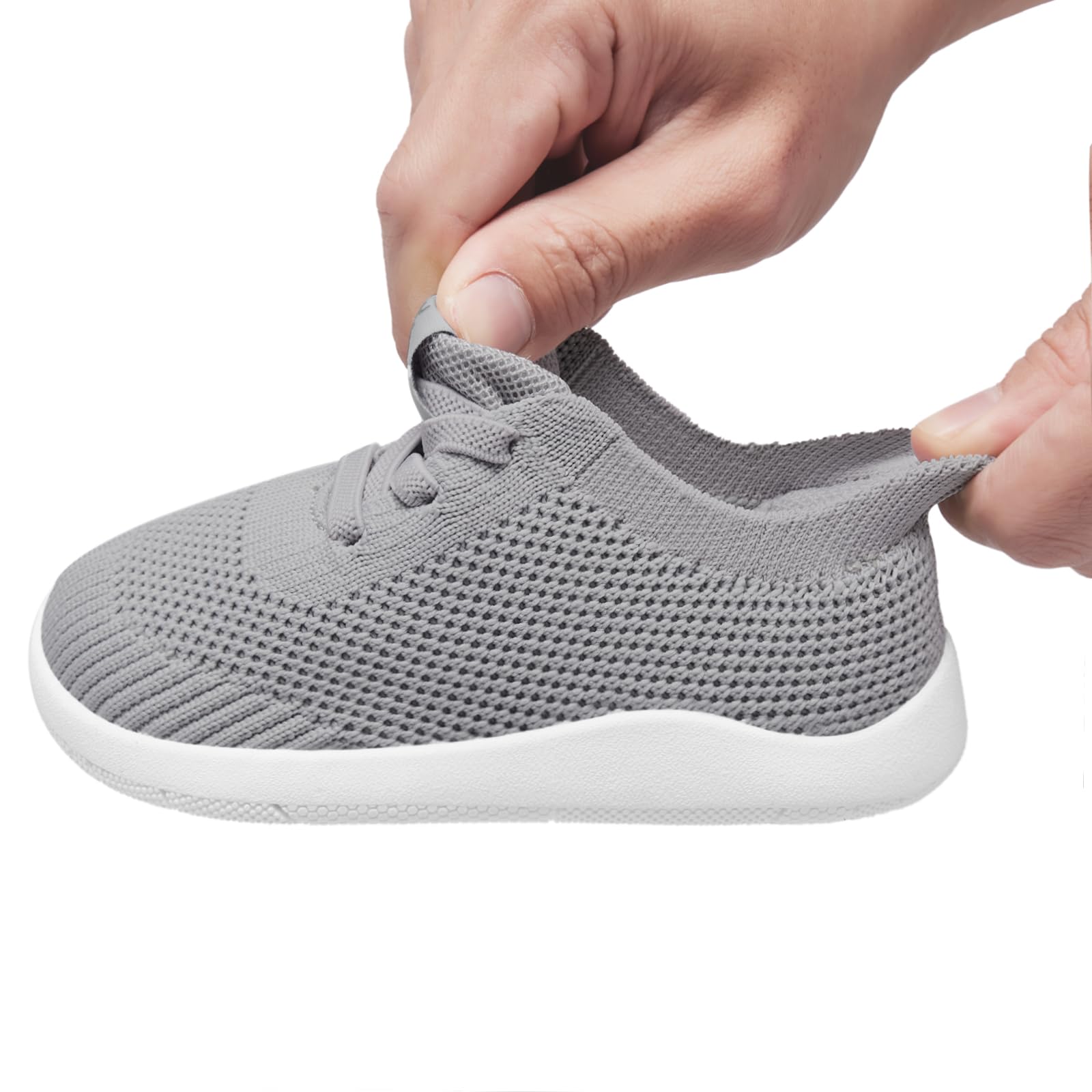 MORENDL Toddler Wide Toe Box Barefoot Shoes Baby First Walking Shoes Boys Girls Non-Slip Zero Drop Minimalist Sneakers Mid Grey 15-18 Months