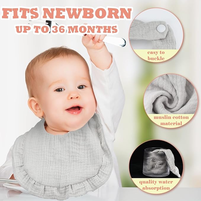 24 Pcs Muslin Baby Bibs Unisex Soft Muslin Drool Bibs Adjustable Baby Bandana Bibs Lap Shoulder Absorbent Teething Bibs for Baby Newborn Infants Toddlers Drooling Eating