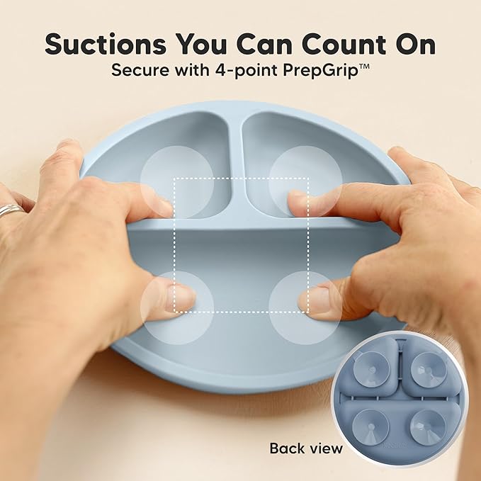 KeaBabies Suction Plates for Baby, Toddler - 3-Pack 100% Silicone Toddler Plates with Suction, Divided, BPA-Free Baby Led Weaning Essentials for Kids, Dishwasher, Microwave Safe, Durable (Alps)