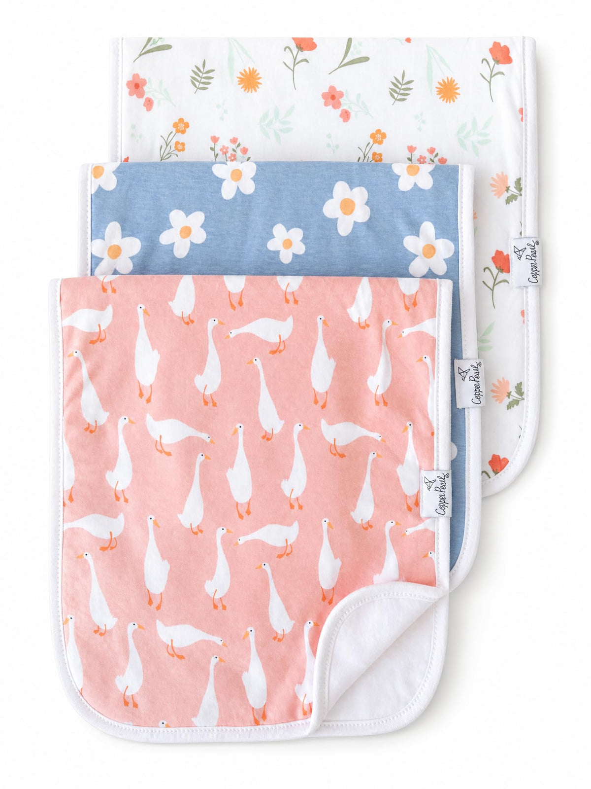 Copper Pearl Premium Baby Burp Cloths - 3-Pack Large Cotton Burp Cloths, Extra Soft Spit Up Rags with 3 Absorbent Layers, Perfect for Baby Boy and Baby Girl Gifts (21" x 10" Size, Archer Set)