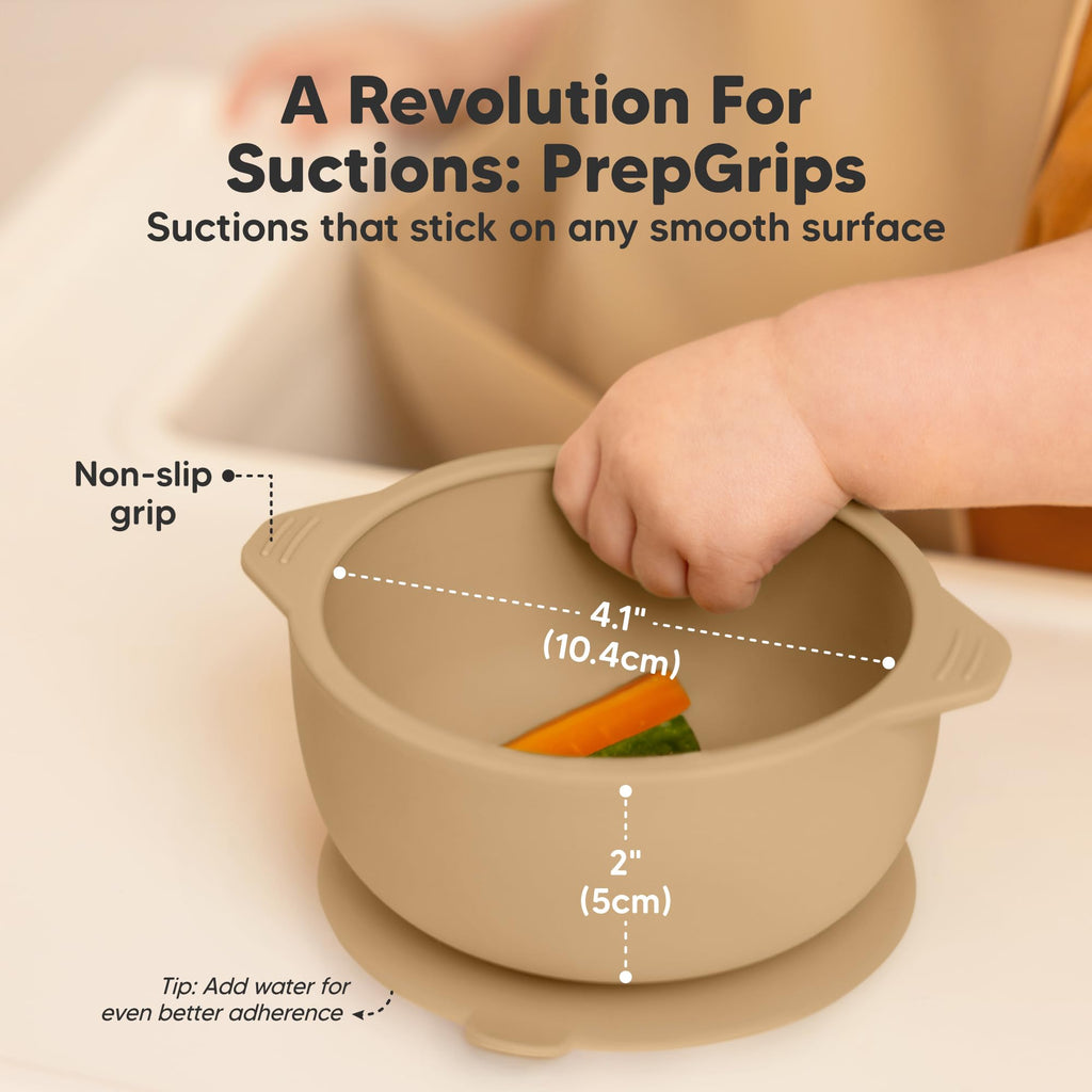 KeaBabies 2-Pack Baby Bowls with Suctions, Lids, Silicone (Terracotta)