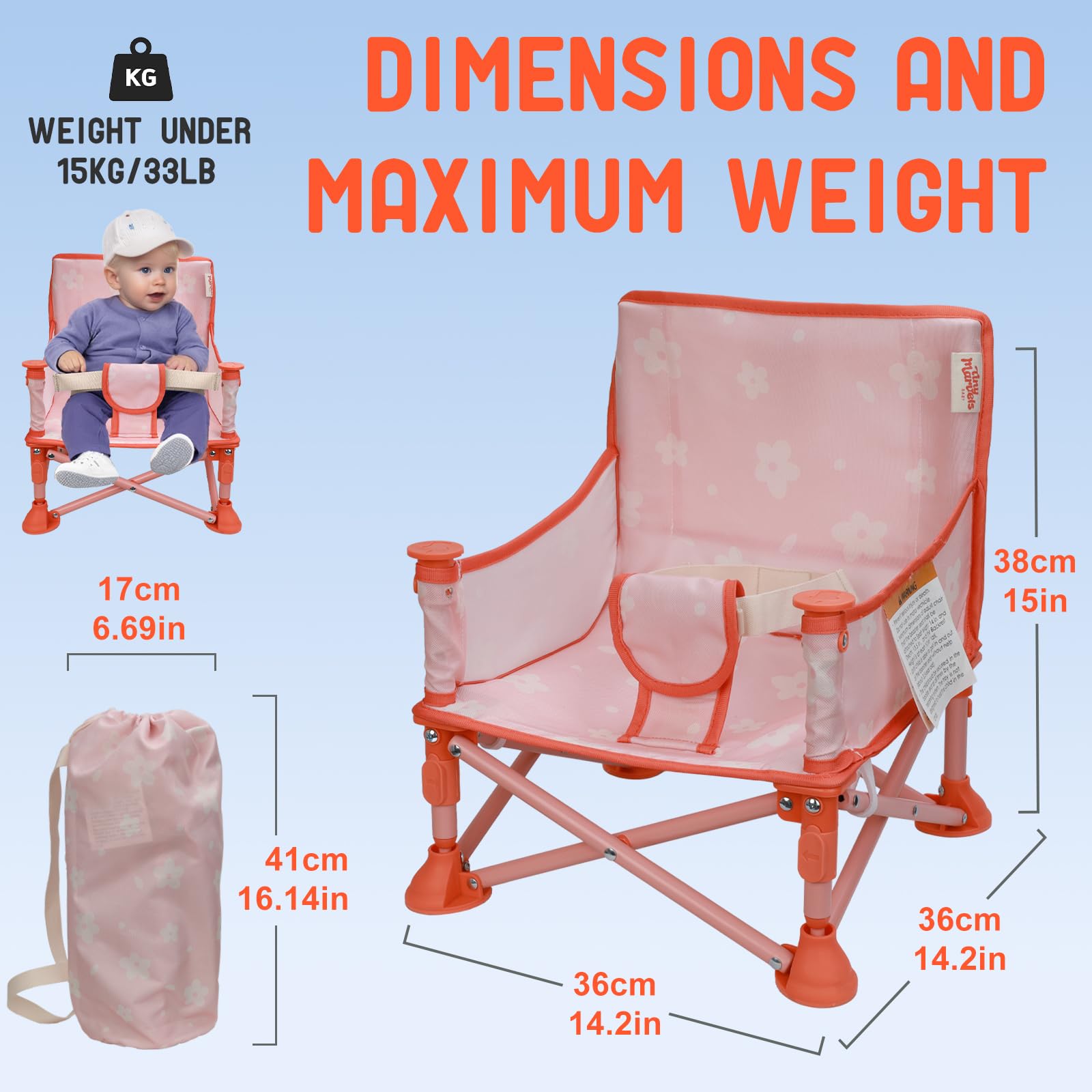 Tiny Marvels 3-in-1 Baby Chair, Portable & Foldable for Travel, Ages 6M-3Y