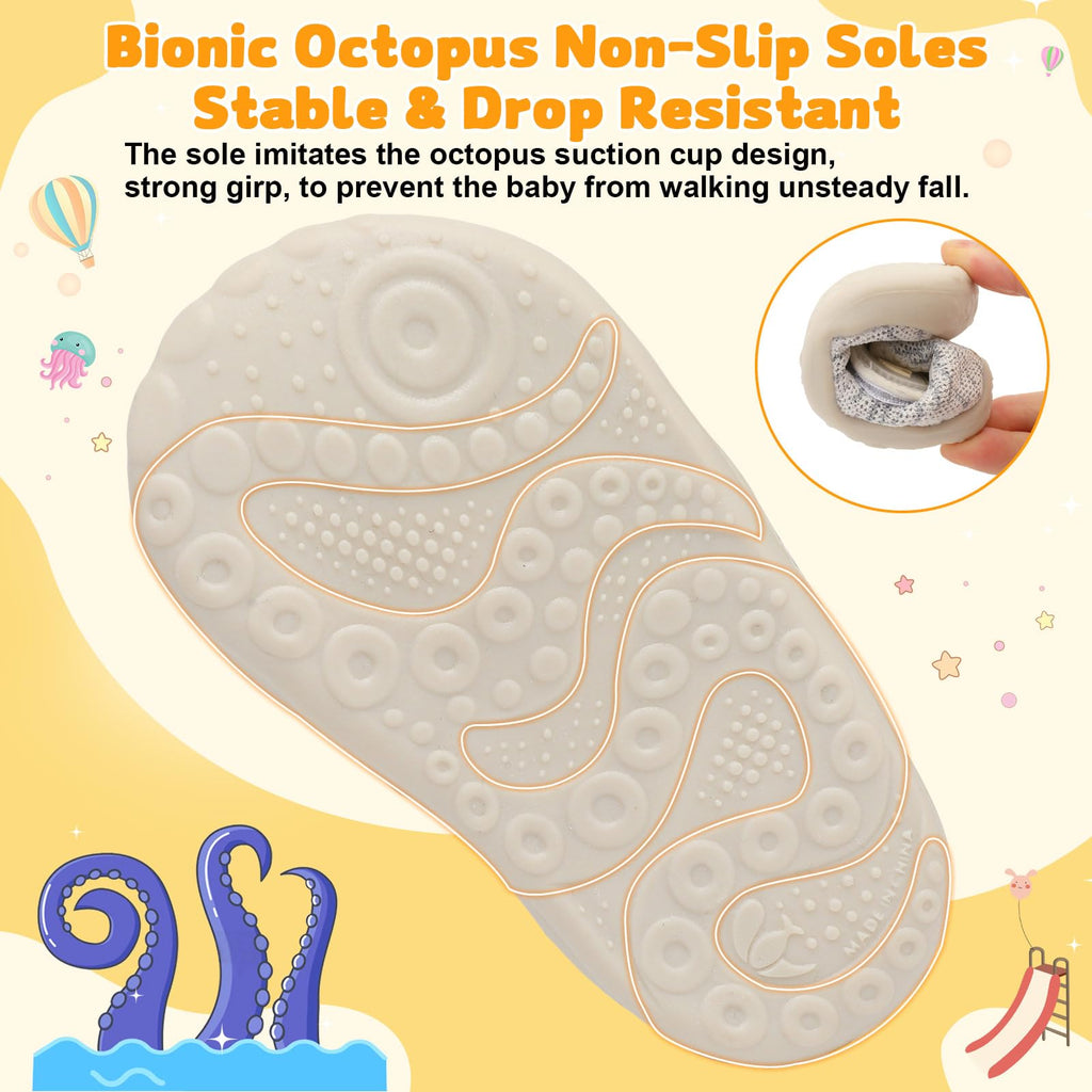 FEETCITY Baby Shoes Girls Boys Baby Sneakers First Walking Shoes Wide Infant Barefoot Shoe Lightweight Infant Sneakers Beige Grey