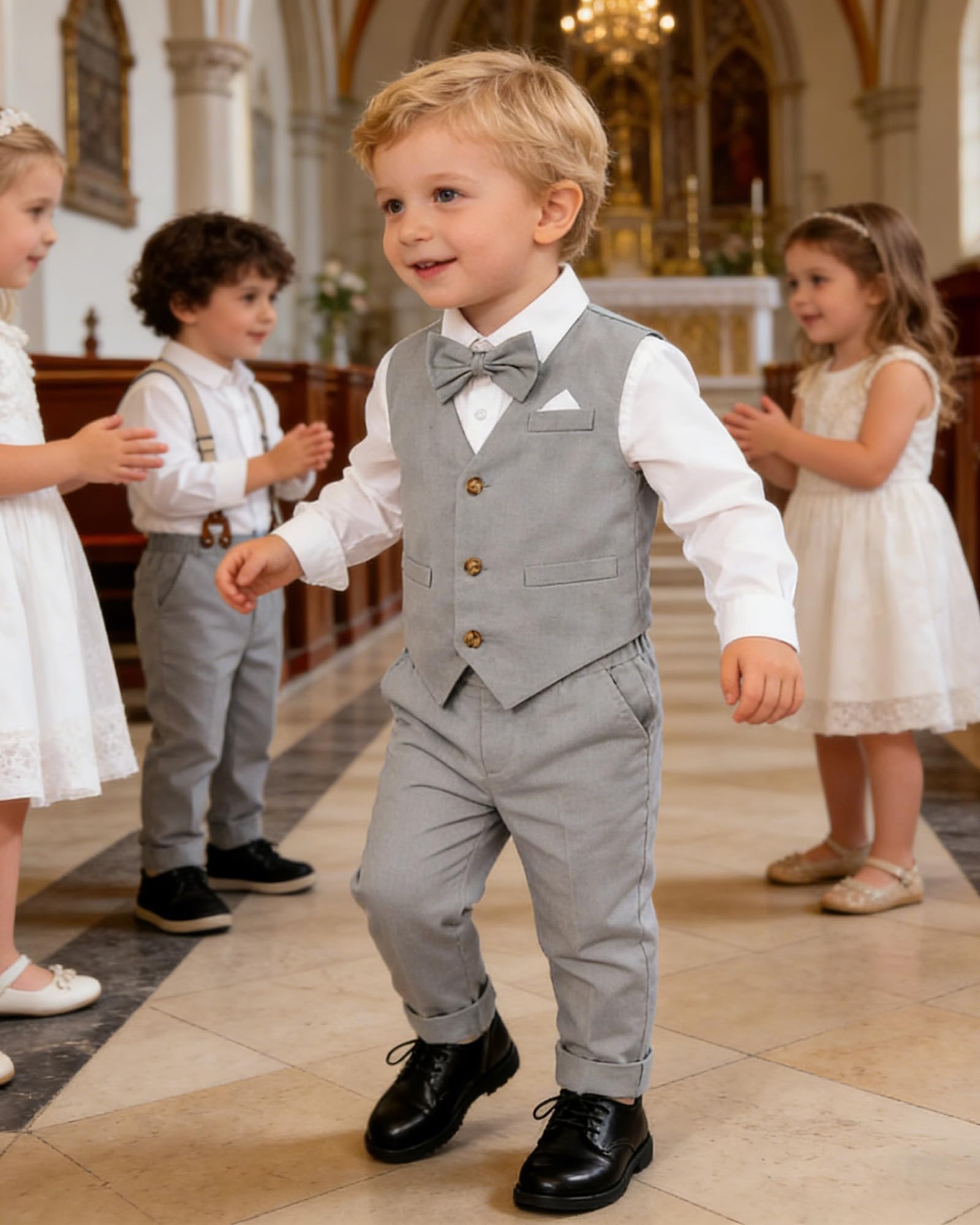 SANGTREE Boys Cotton Linen Formal Suit Linen Grey-1 9-12 Months=Tag 70